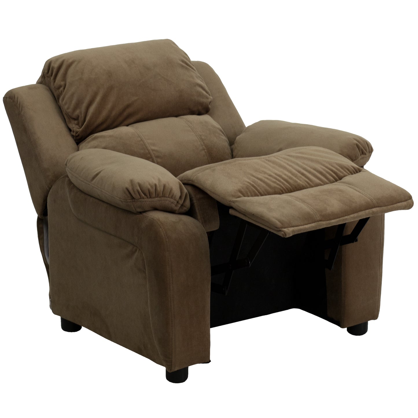 Charlie Deluxe Padded Contemporary Brown Microfiber Kids Recliner with Storage Arms Brown Microfiber