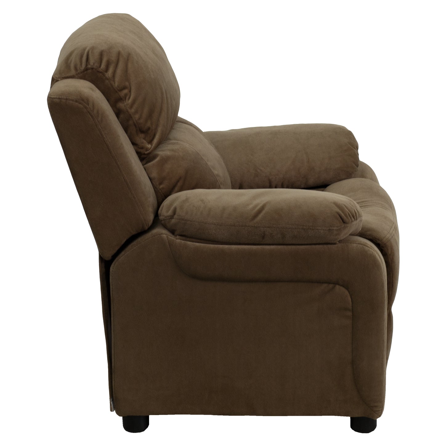 Charlie Deluxe Padded Contemporary Brown Microfiber Kids Recliner with Storage Arms Brown Microfiber