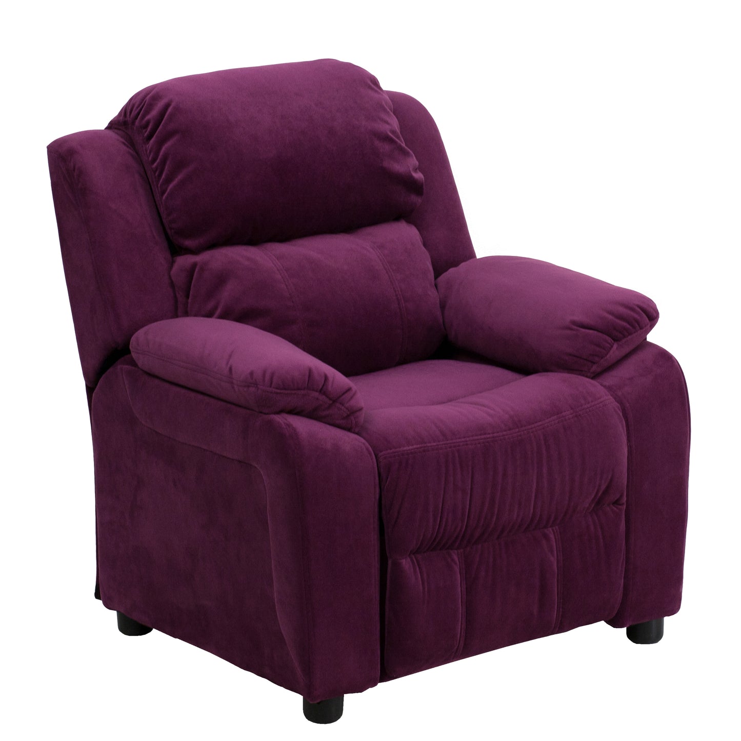 Charlie Deluxe Padded Contemporary Purple Microfiber Kids Recliner with Storage Arms Purple Microfiber
