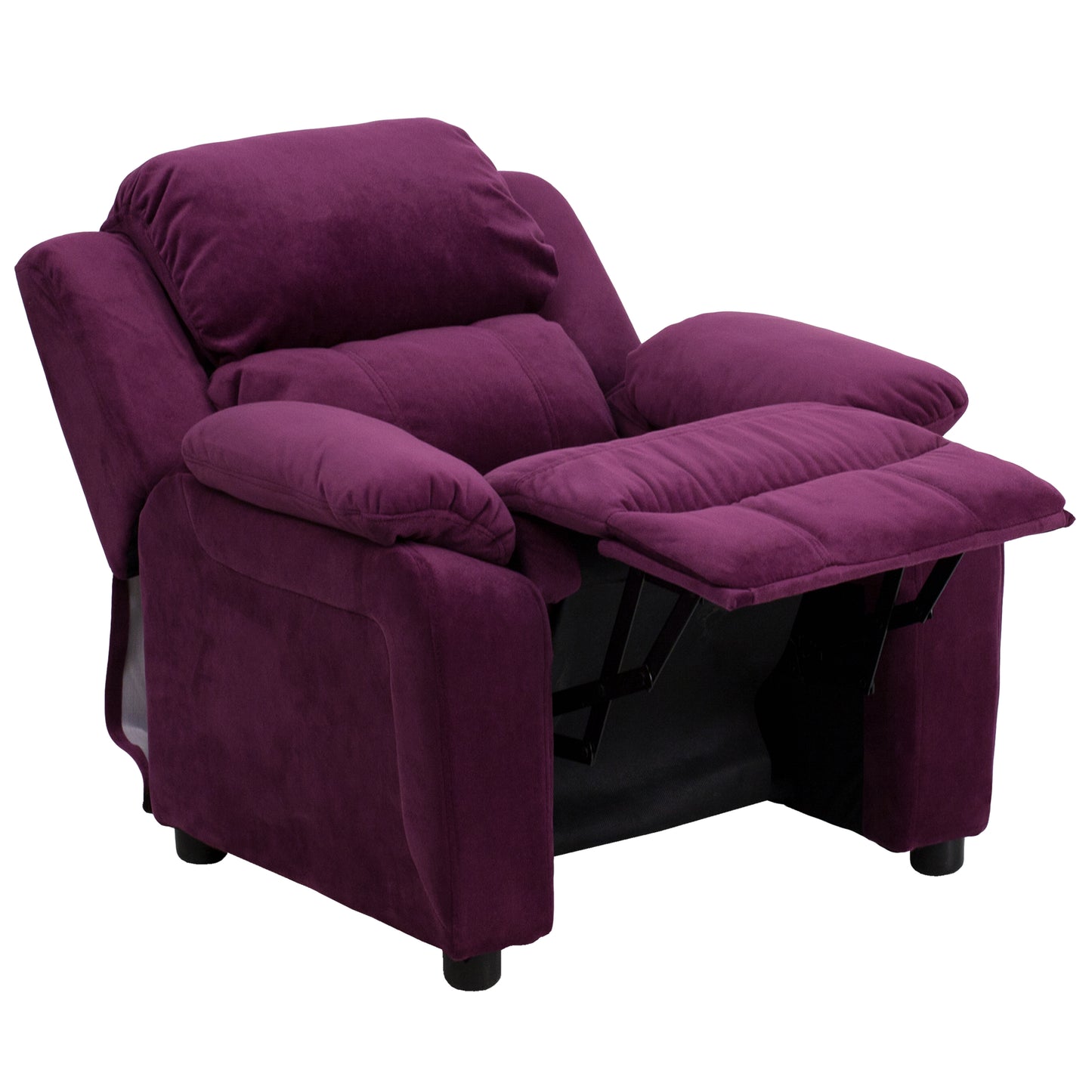 Charlie Deluxe Padded Contemporary Purple Microfiber Kids Recliner with Storage Arms Purple Microfiber