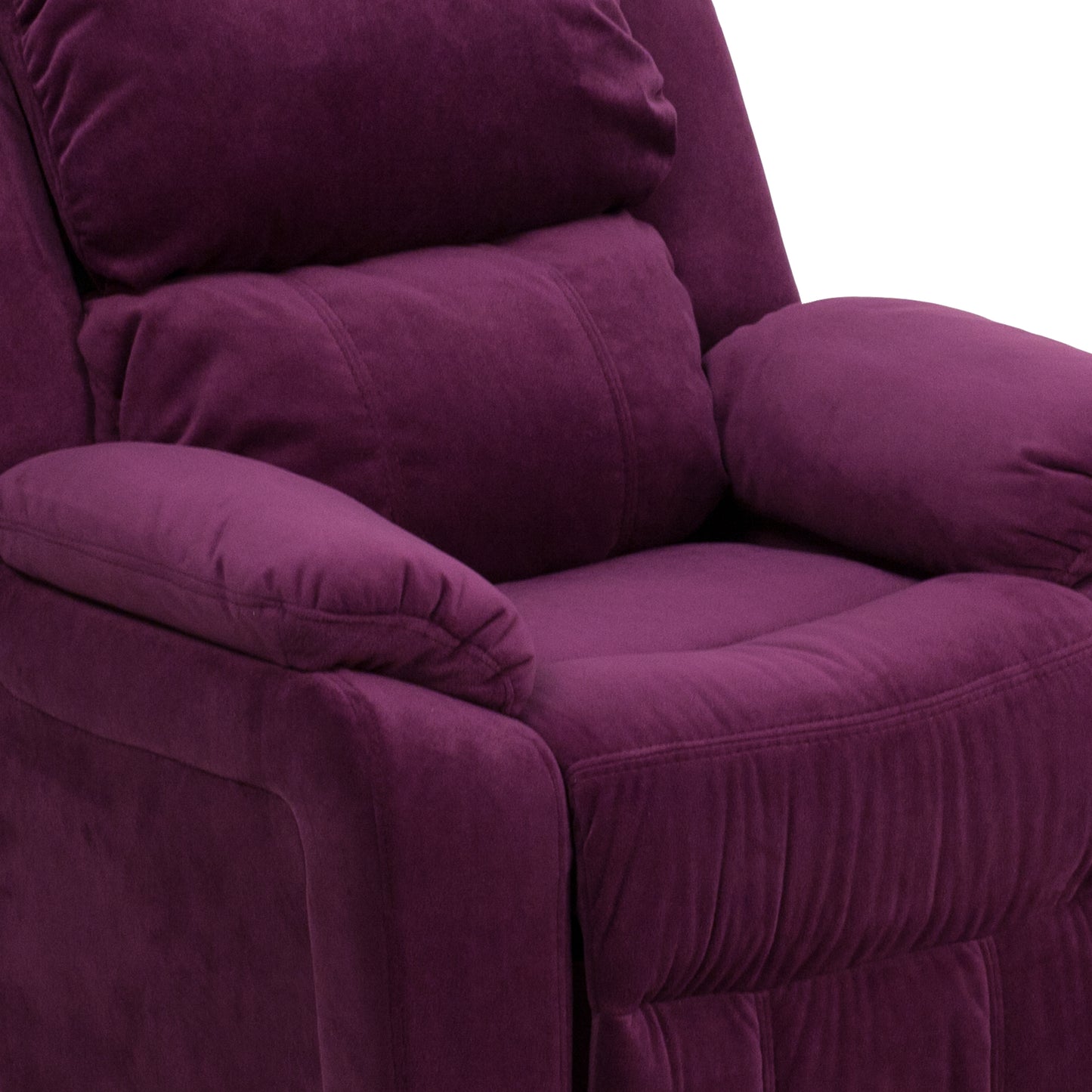 Charlie Deluxe Padded Contemporary Purple Microfiber Kids Recliner with Storage Arms Purple Microfiber