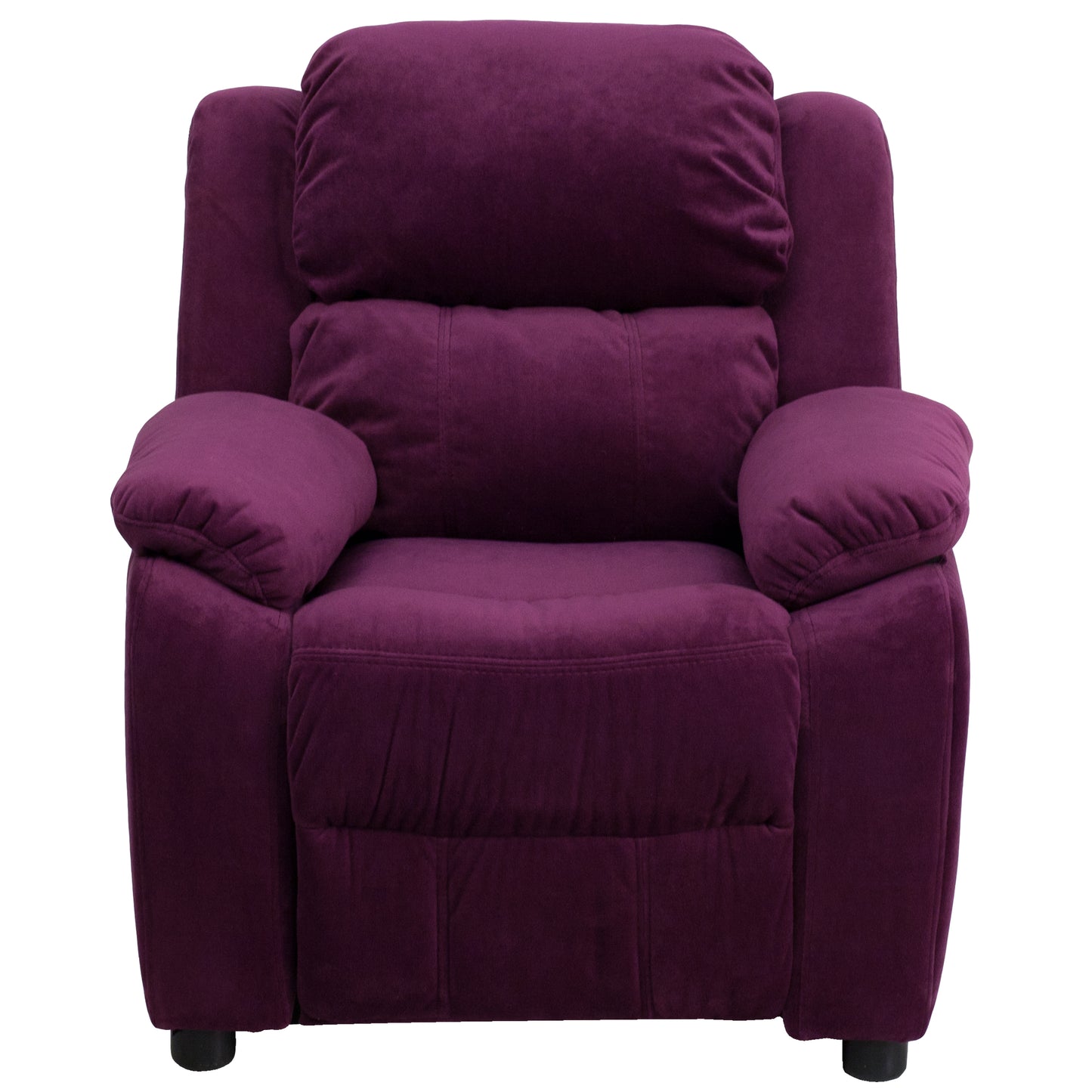 Charlie Deluxe Padded Contemporary Purple Microfiber Kids Recliner with Storage Arms Purple Microfiber