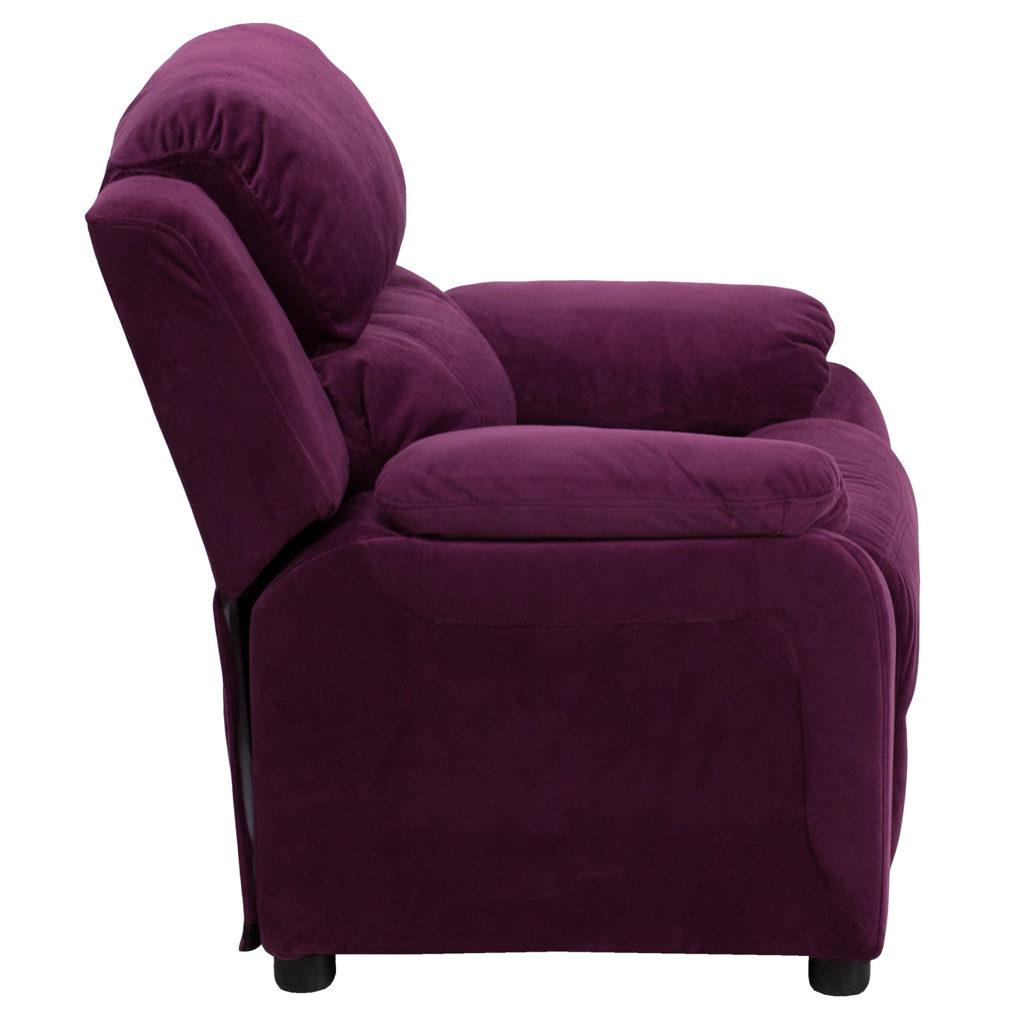 Charlie Deluxe Padded Contemporary Purple Microfiber Kids Recliner with Storage Arms Purple Microfiber
