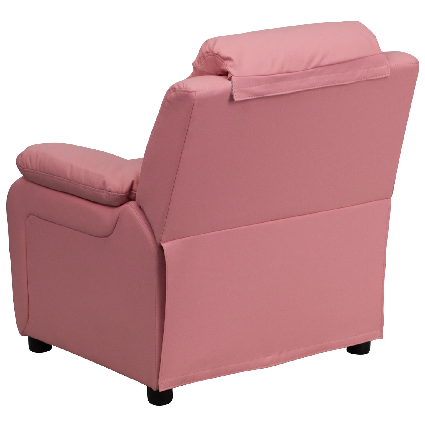 Charlie Deluxe Padded Contemporary Pink Vinyl Kids Recliner with Storage Arms Pink Vinyl