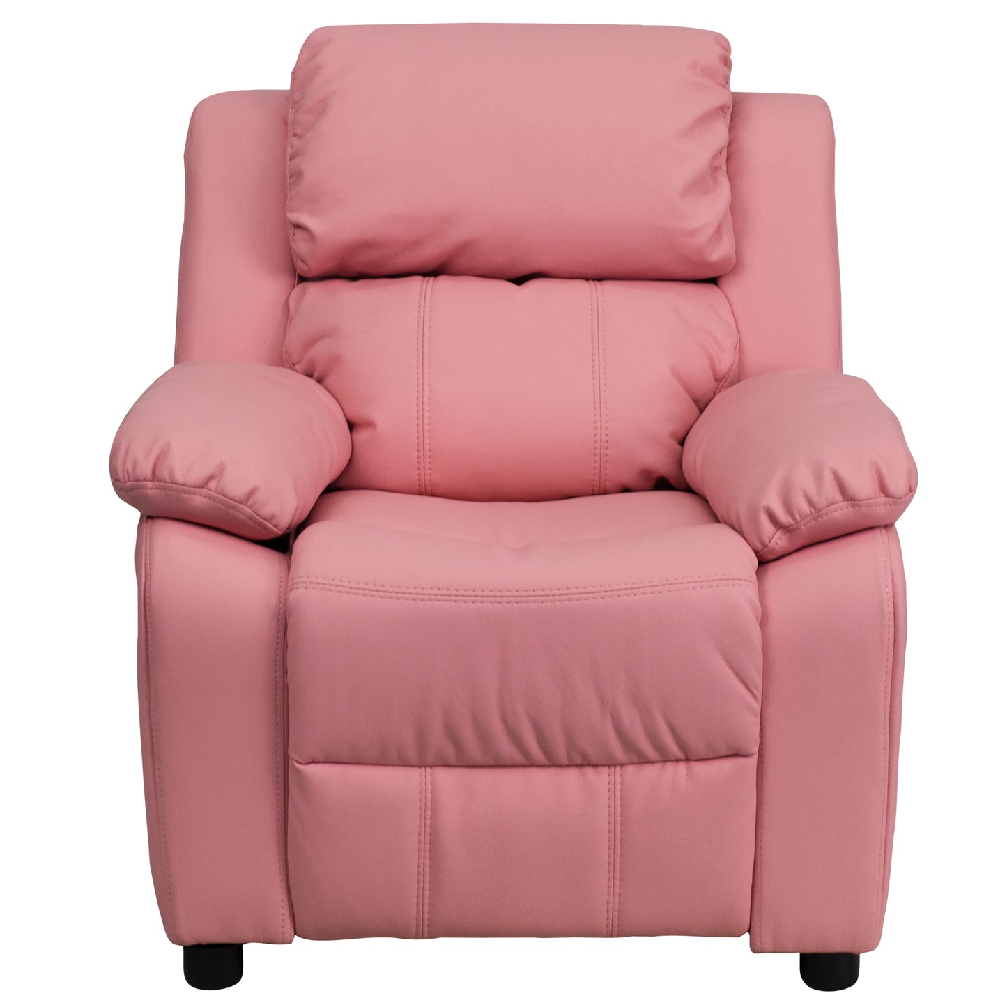 Charlie Deluxe Padded Contemporary Pink Vinyl Kids Recliner with Storage Arms Pink Vinyl