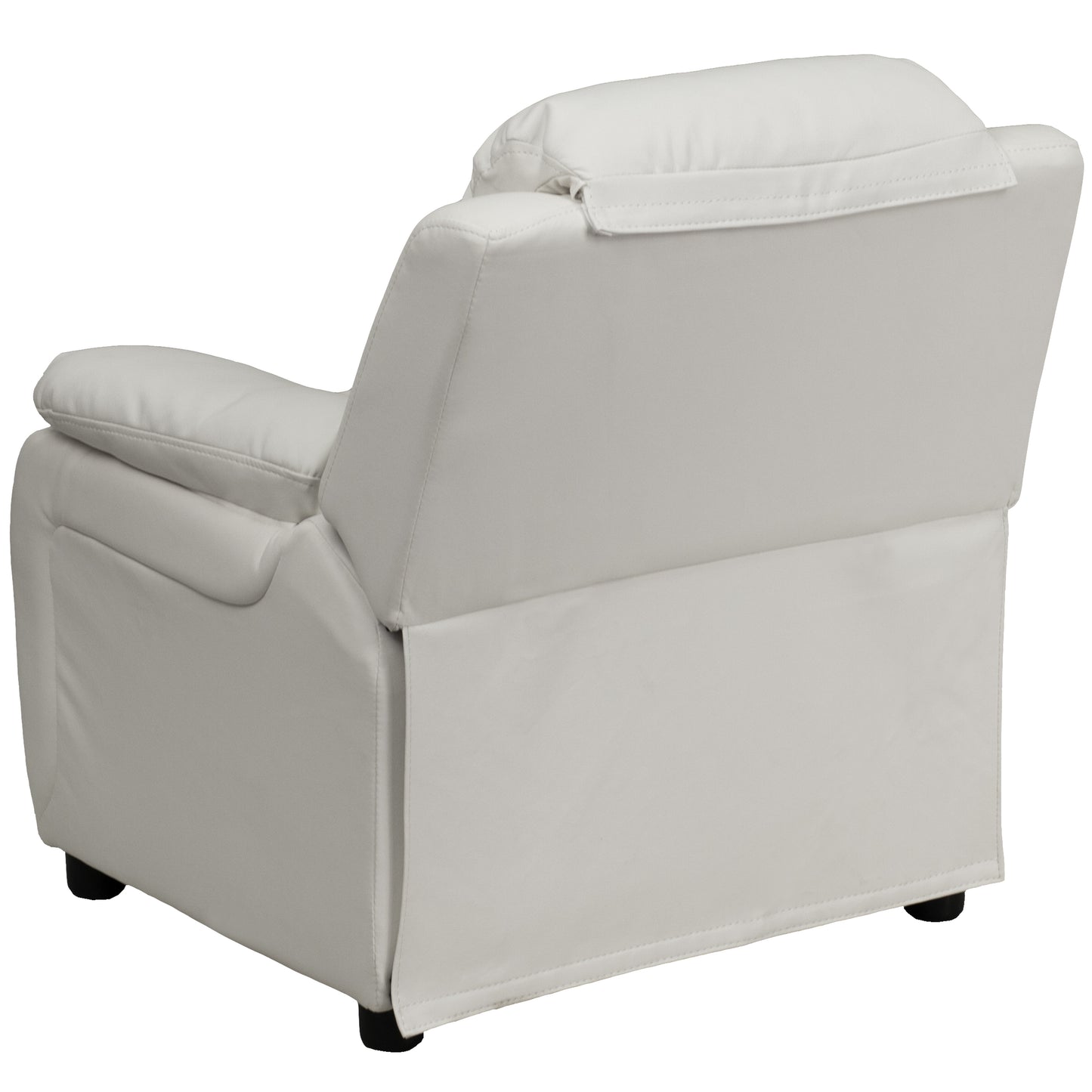 Charlie Deluxe Padded Contemporary White Vinyl Kids Recliner with Storage Arms White Vinyl