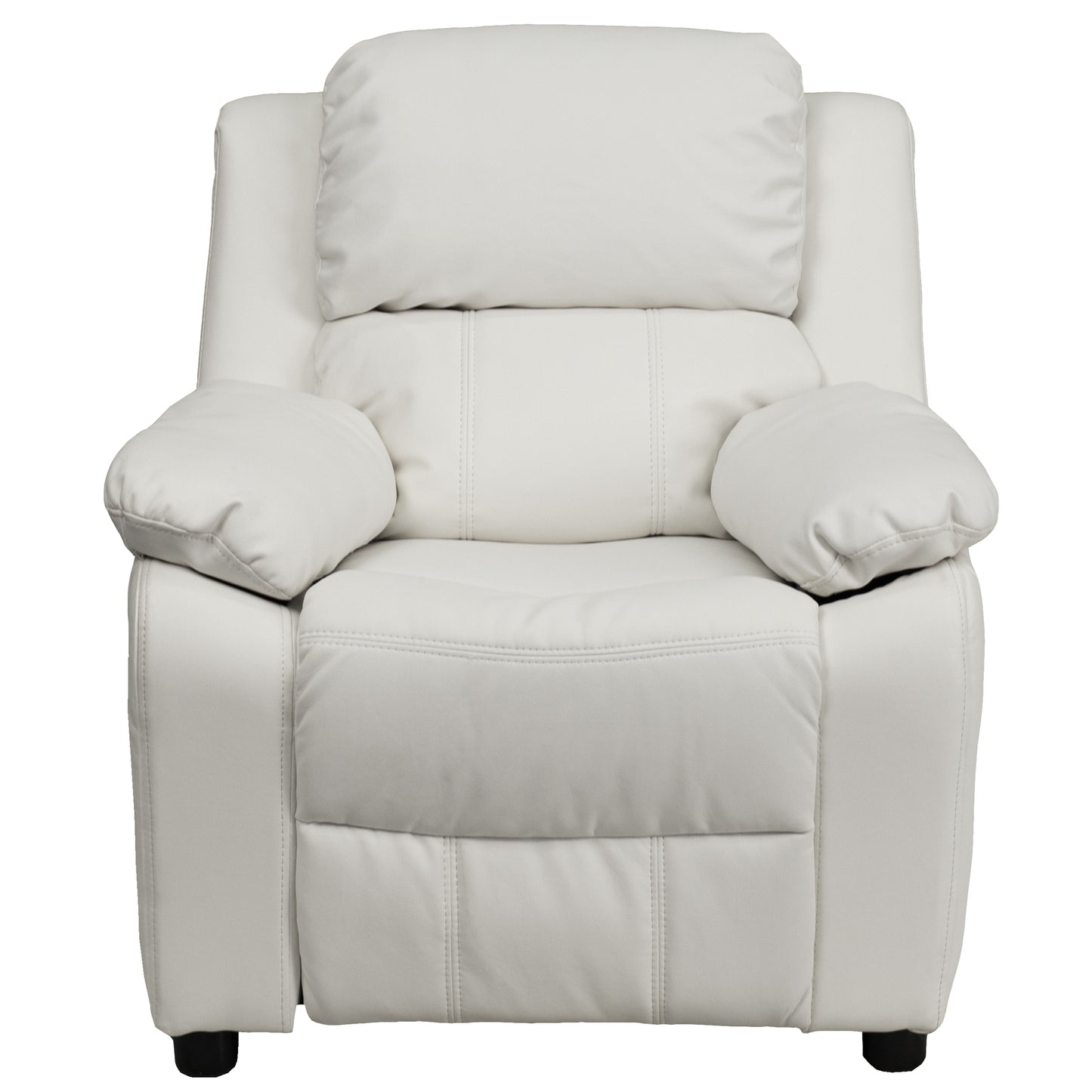 Charlie Deluxe Padded Contemporary White Vinyl Kids Recliner with Storage Arms White Vinyl