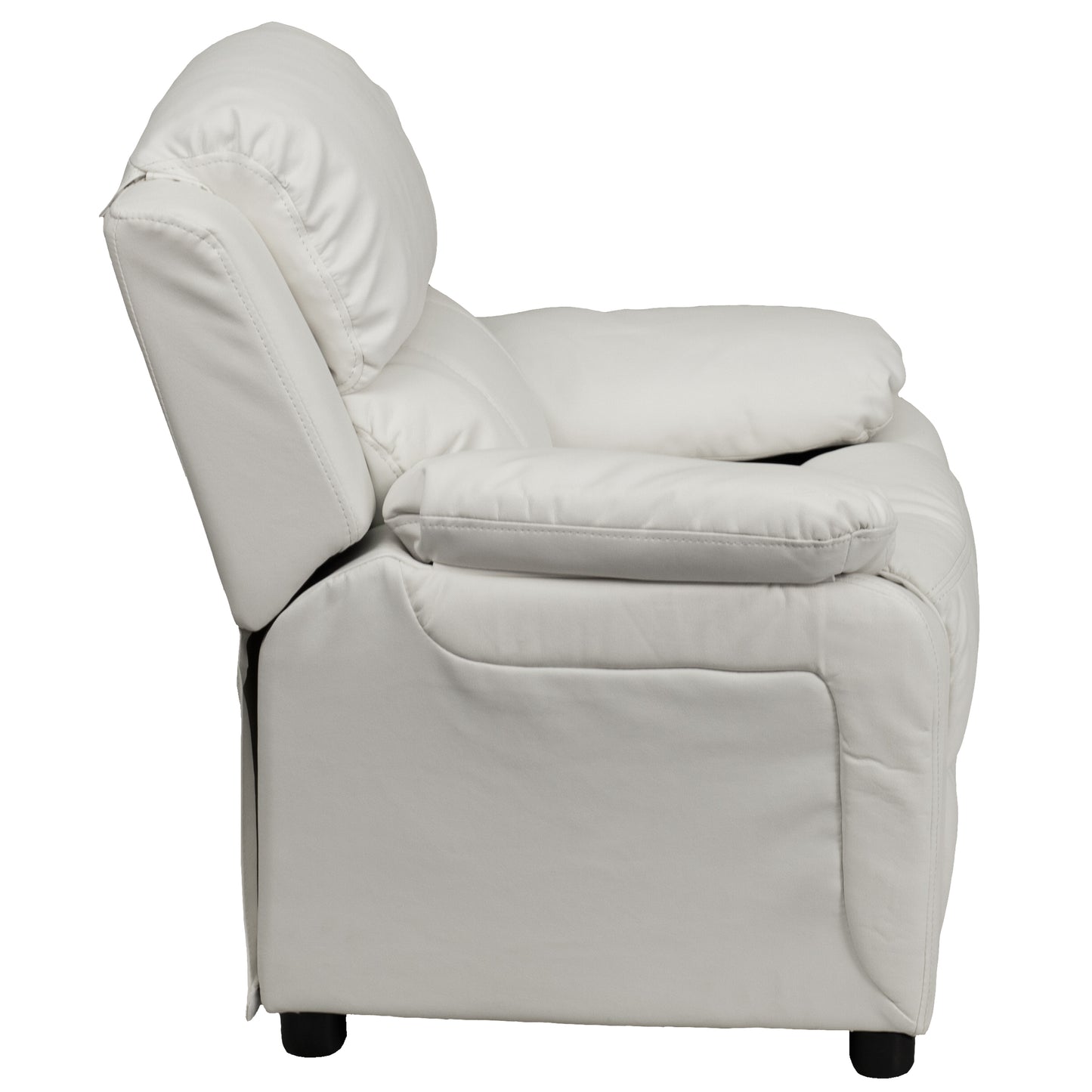 Charlie Deluxe Padded Contemporary White Vinyl Kids Recliner with Storage Arms White Vinyl