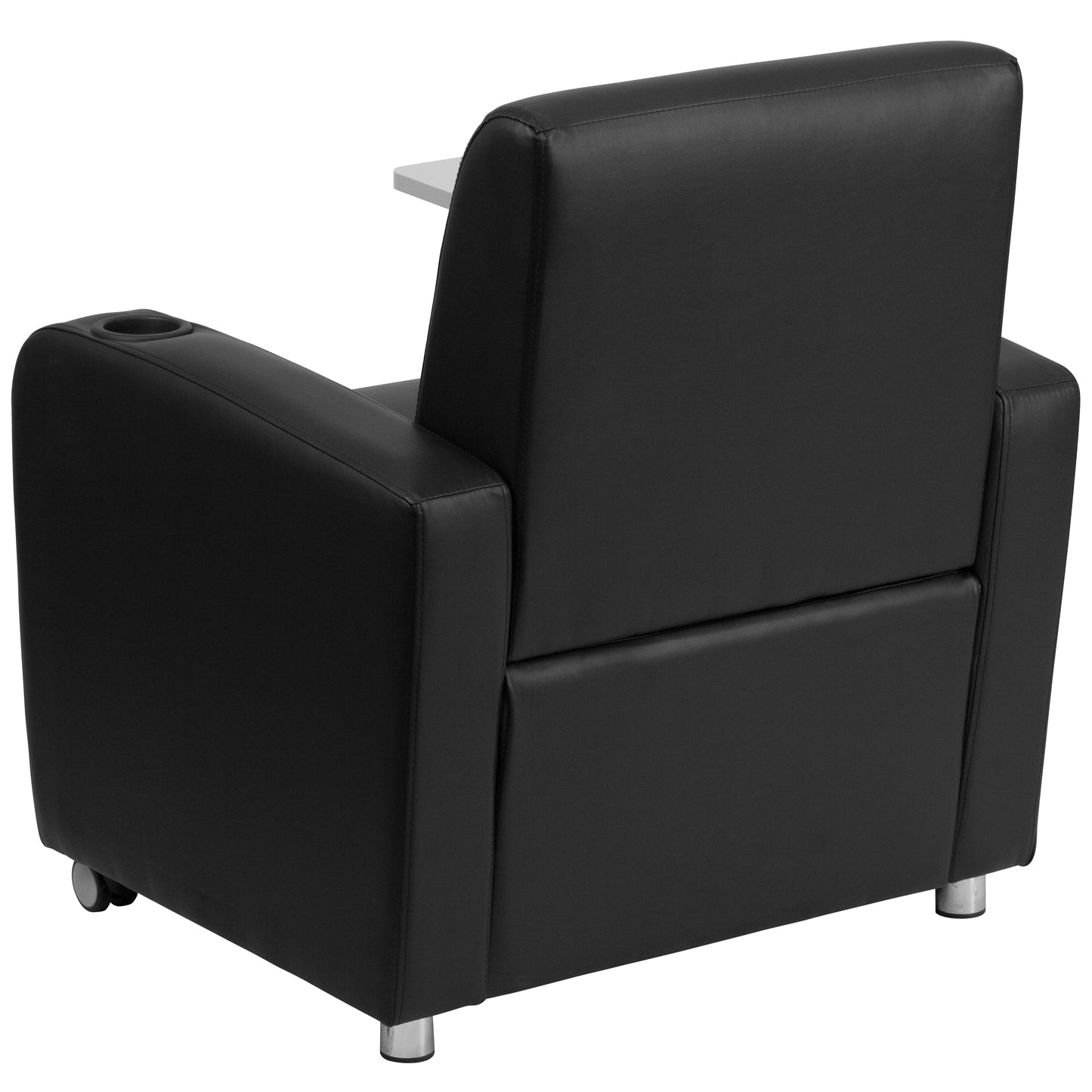 George Black LeatherSoft Guest Chair with Tablet Arm, Front Wheel Casters and Cup Holder Black