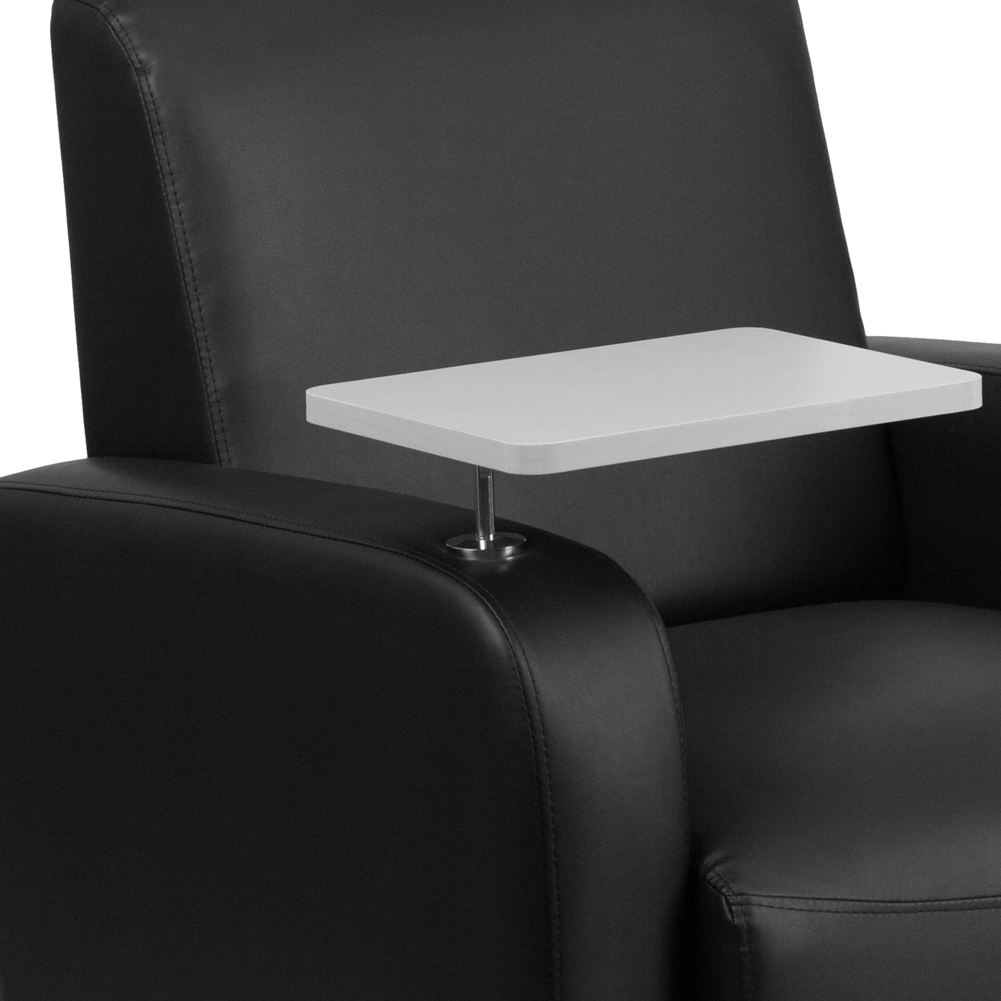 George Black LeatherSoft Guest Chair with Tablet Arm, Front Wheel Casters and Cup Holder Black