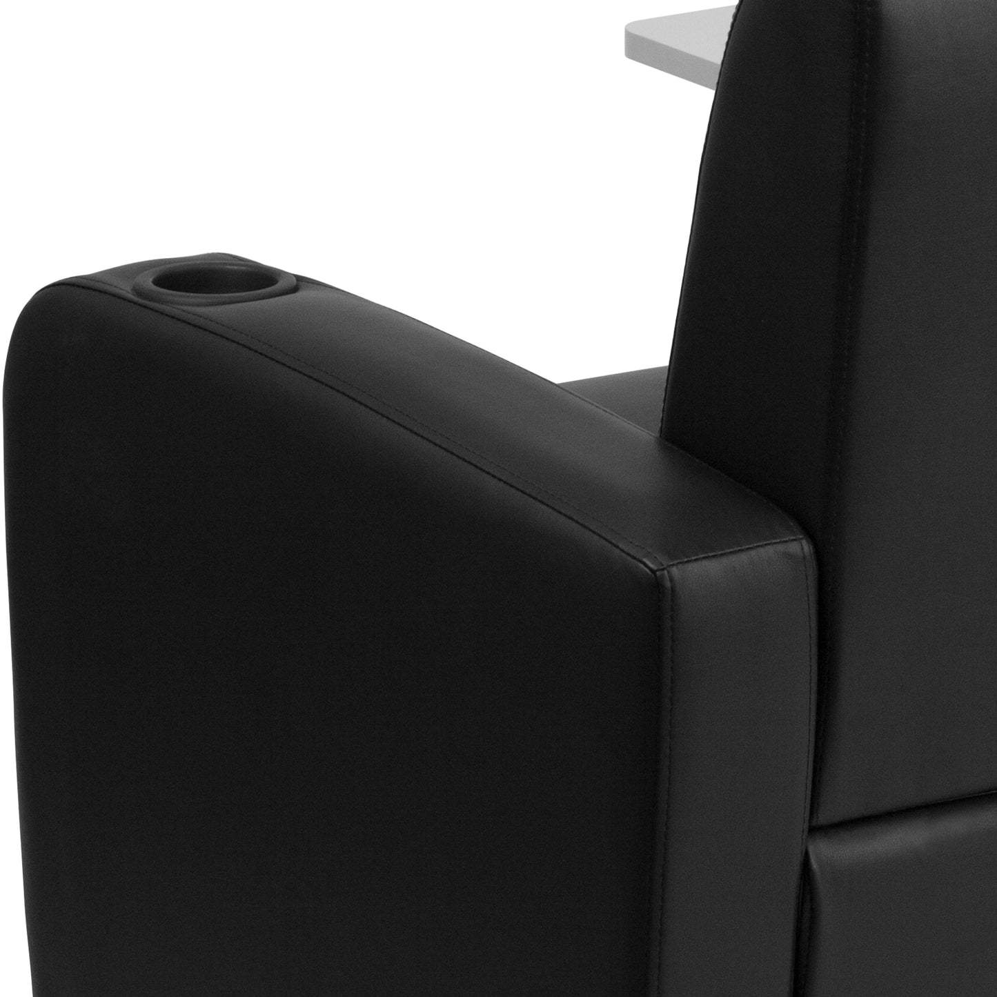 George Black LeatherSoft Guest Chair with Tablet Arm, Front Wheel Casters and Cup Holder Black