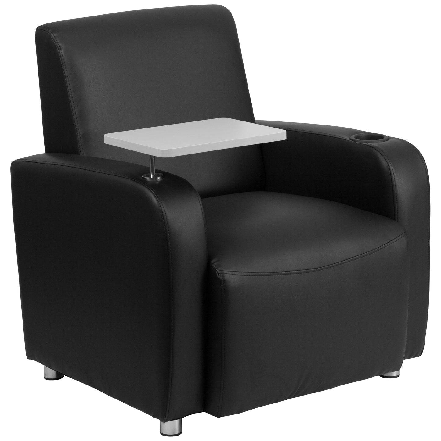 George Black LeatherSoft Guest Chair with Tablet Arm, Chrome Legs and Cup Holder Black