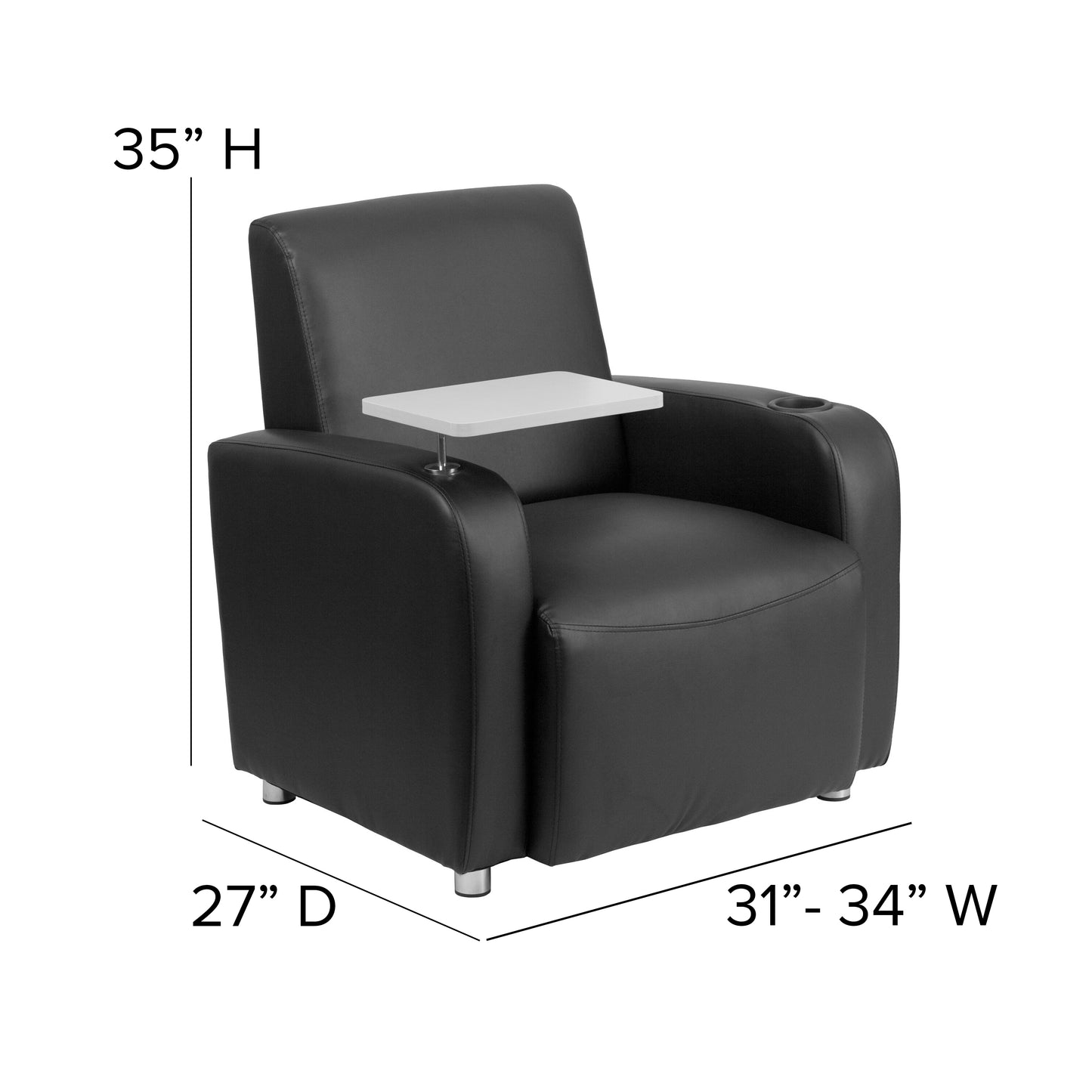 George Black LeatherSoft Guest Chair with Tablet Arm, Chrome Legs and Cup Holder Black