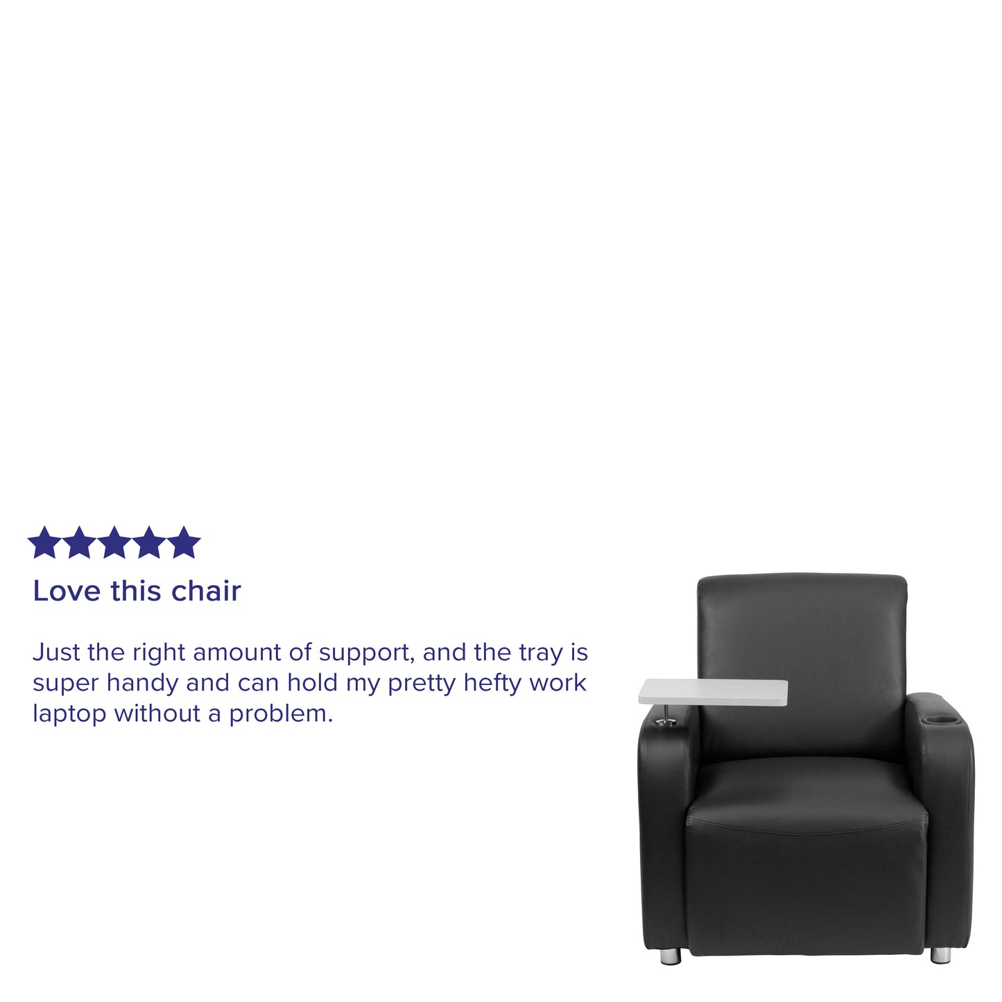 George Black LeatherSoft Guest Chair with Tablet Arm, Chrome Legs and Cup Holder Black