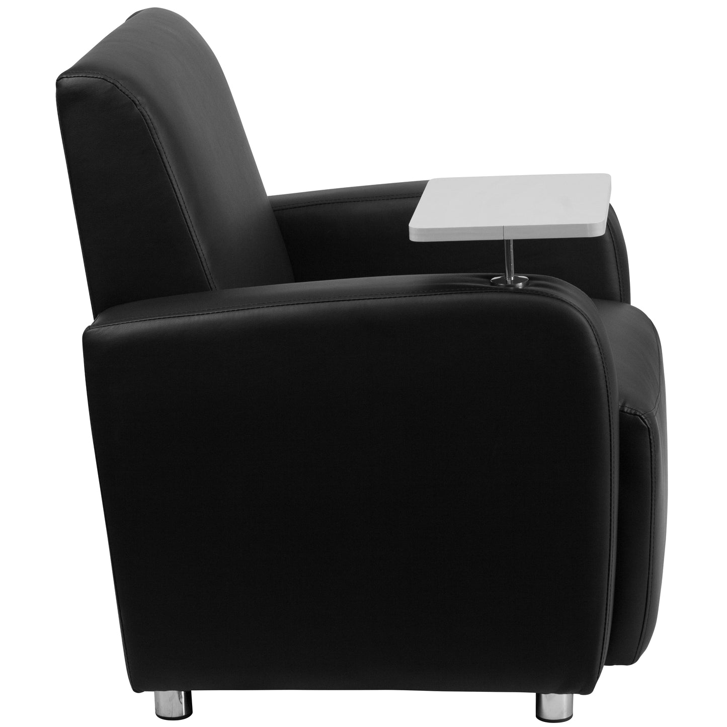 George Black LeatherSoft Guest Chair with Tablet Arm, Chrome Legs and Cup Holder Black