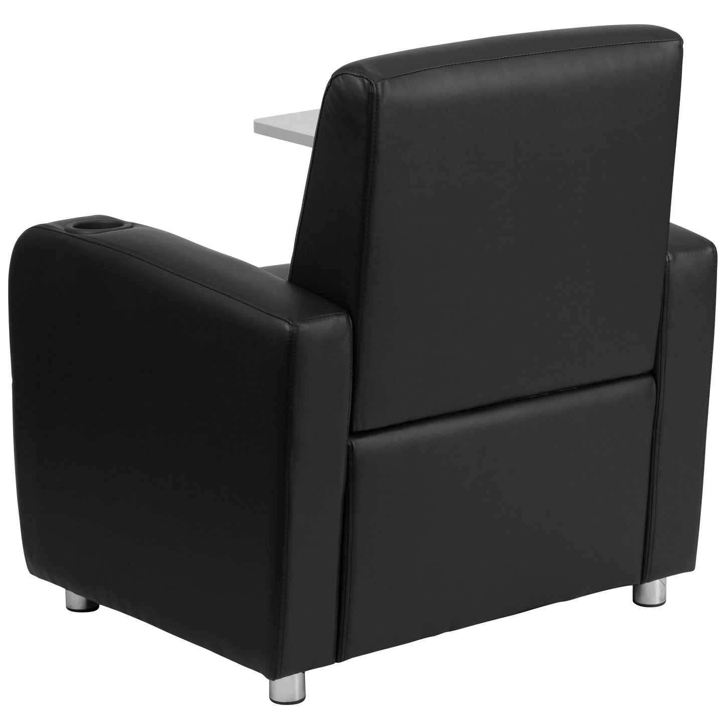 George Black LeatherSoft Guest Chair with Tablet Arm, Chrome Legs and Cup Holder Black