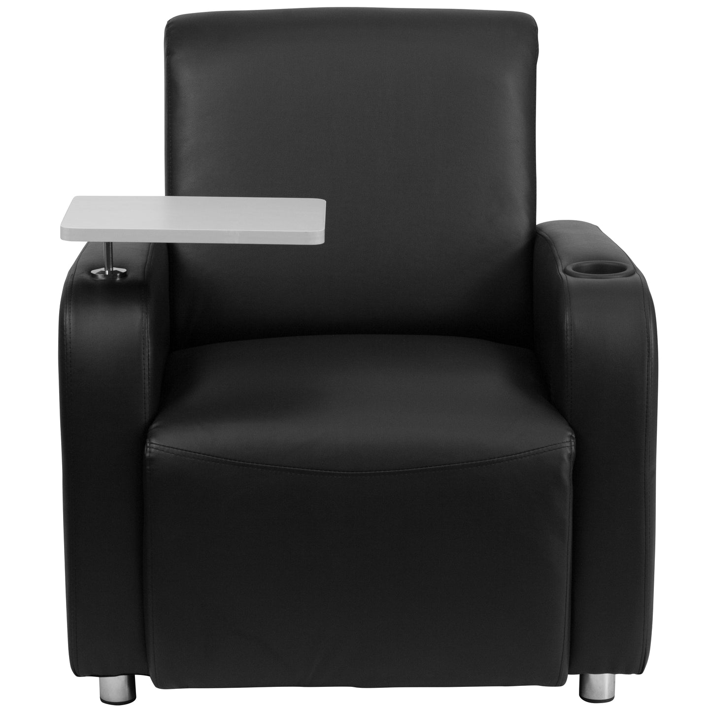 George Black LeatherSoft Guest Chair with Tablet Arm, Chrome Legs and Cup Holder Black