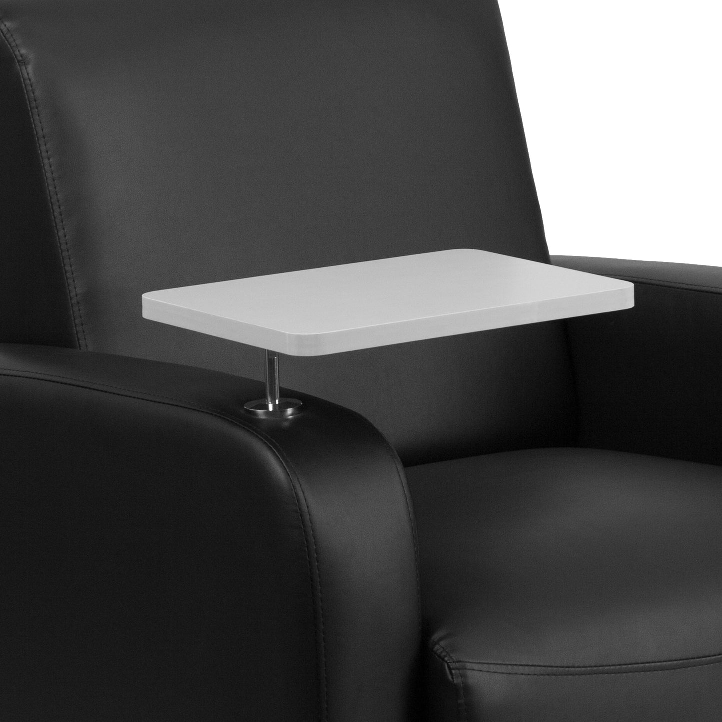 George Black LeatherSoft Guest Chair with Tablet Arm, Chrome Legs and Cup Holder Black