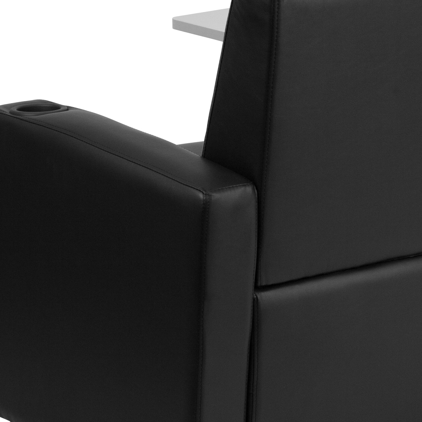 George Black LeatherSoft Guest Chair with Tablet Arm, Chrome Legs and Cup Holder Black