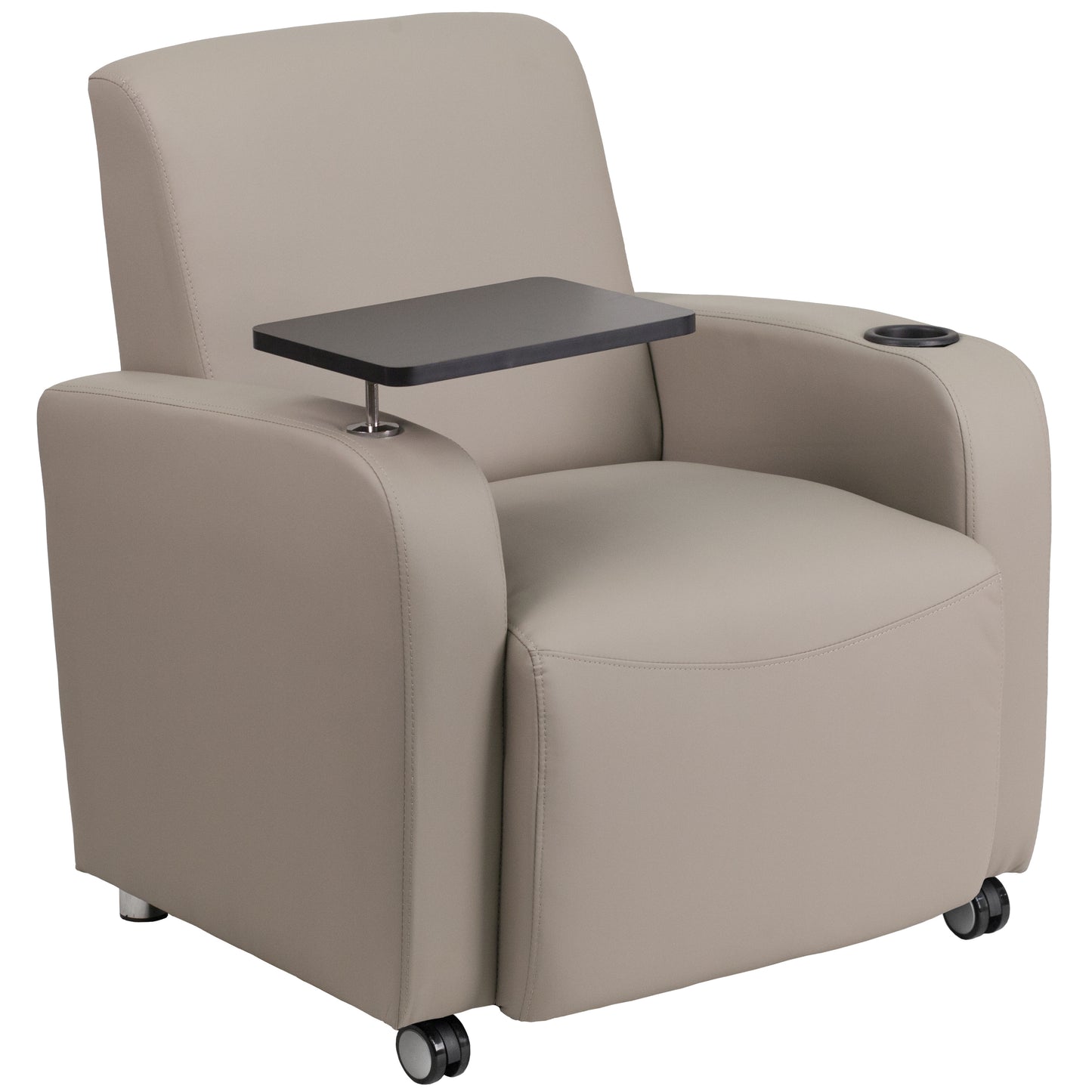 George Gray LeatherSoft Guest Chair with Tablet Arm, Front Wheel Casters and Cup Holder Gray