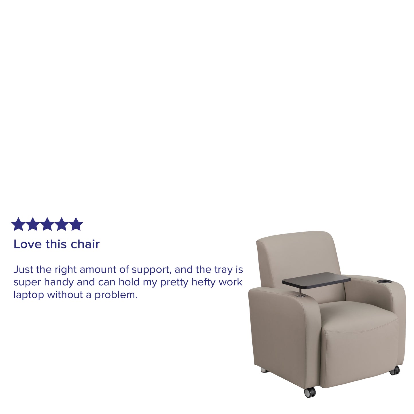George Gray LeatherSoft Guest Chair with Tablet Arm, Front Wheel Casters and Cup Holder Gray