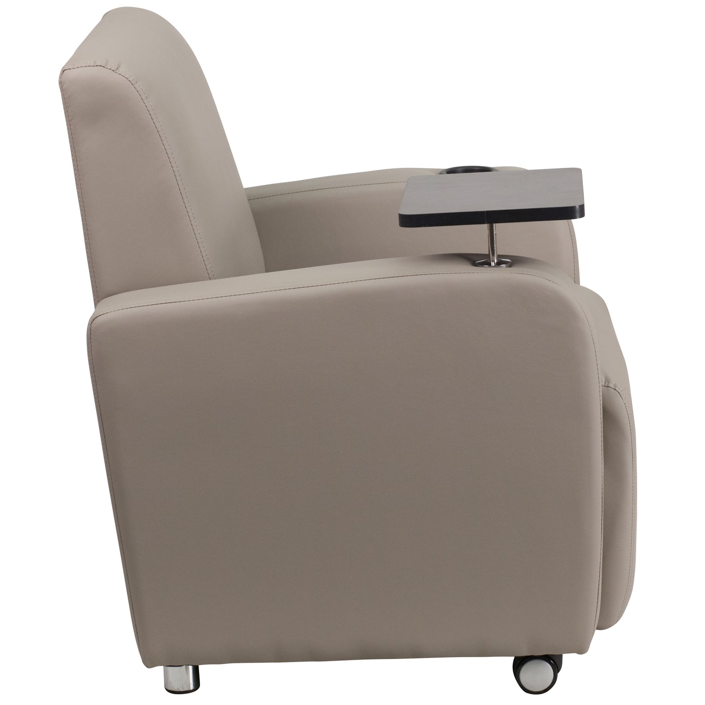 George Gray LeatherSoft Guest Chair with Tablet Arm, Front Wheel Casters and Cup Holder Gray