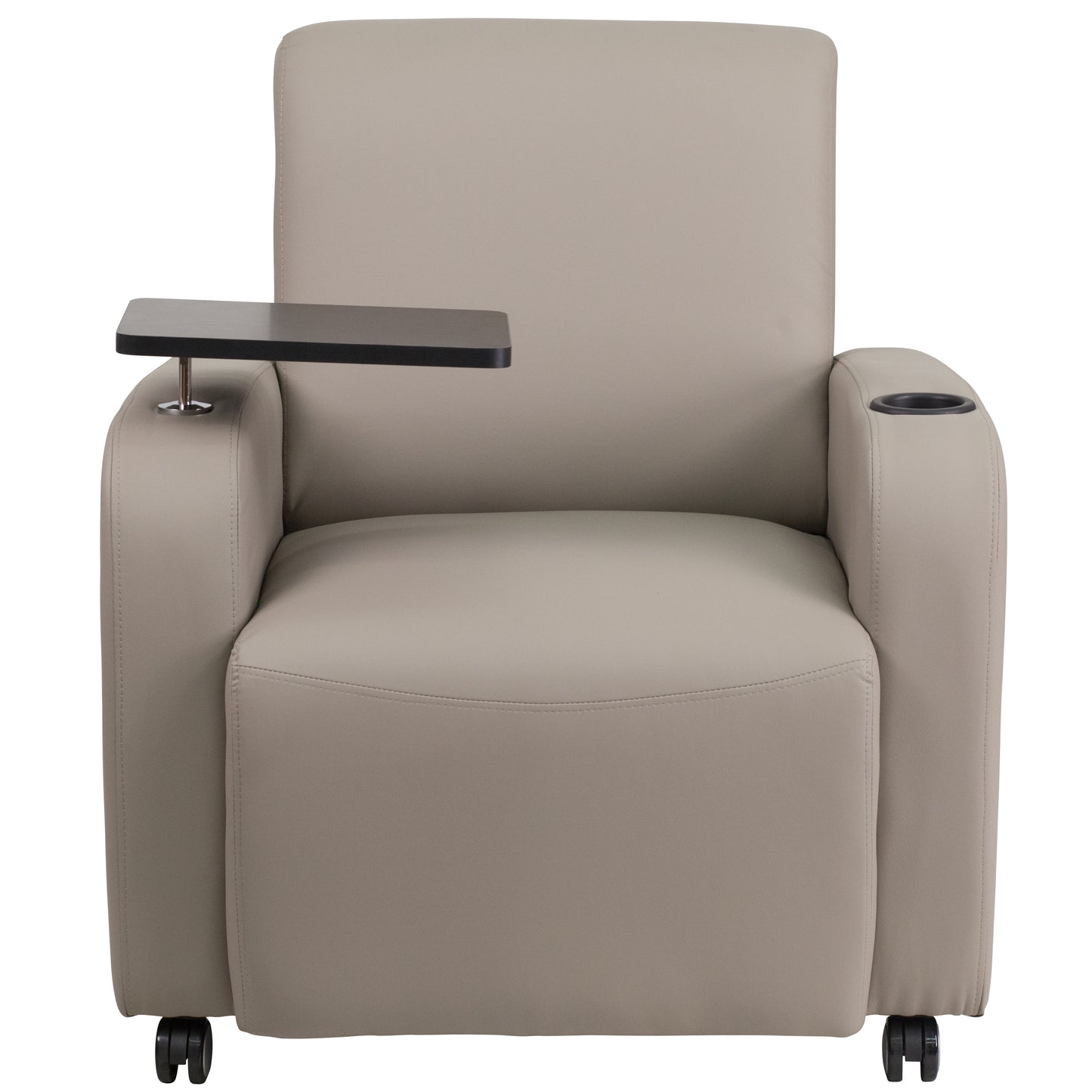 George Gray LeatherSoft Guest Chair with Tablet Arm, Front Wheel Casters and Cup Holder Gray