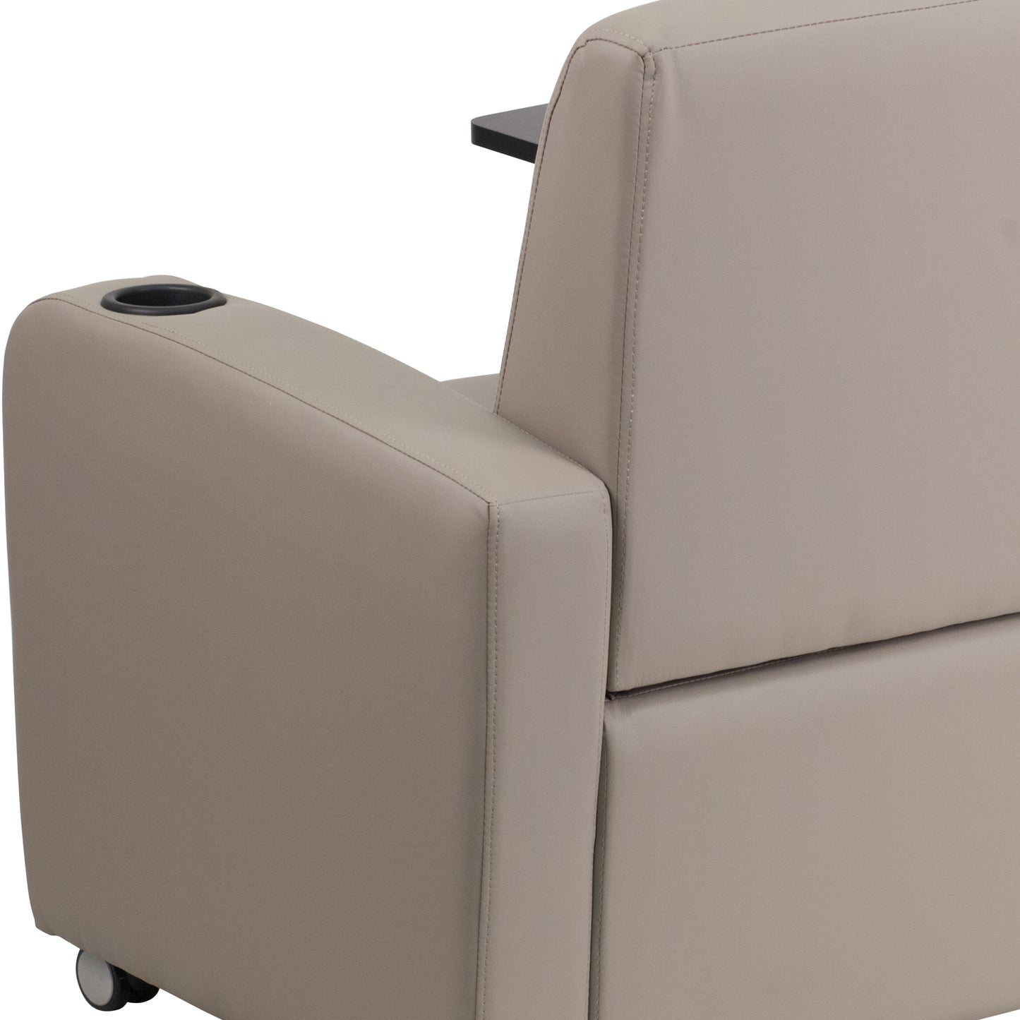 George Gray LeatherSoft Guest Chair with Tablet Arm, Front Wheel Casters and Cup Holder Gray