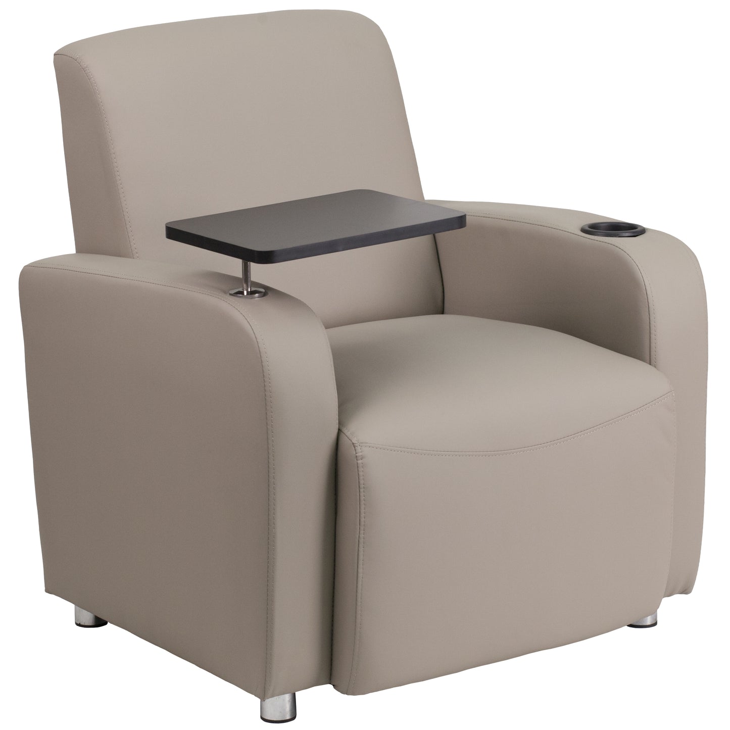 George Gray LeatherSoft Guest Chair with Tablet Arm, Chrome Legs and Cup Holder Gray