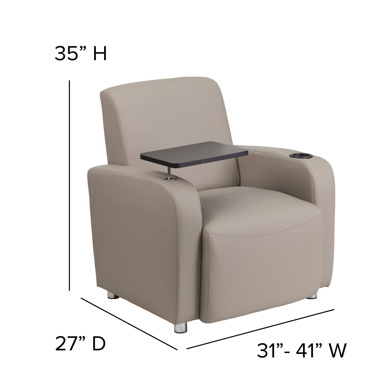George Gray LeatherSoft Guest Chair with Tablet Arm, Chrome Legs and Cup Holder Gray