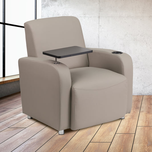 George Gray LeatherSoft Guest Chair with Tablet Arm, Chrome Legs and Cup Holder Gray