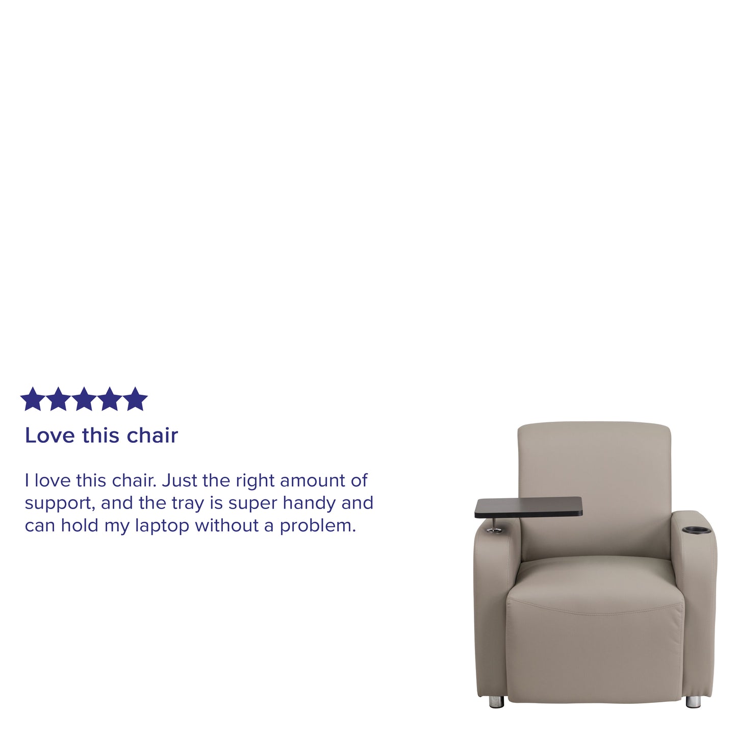 George Gray LeatherSoft Guest Chair with Tablet Arm, Chrome Legs and Cup Holder Gray
