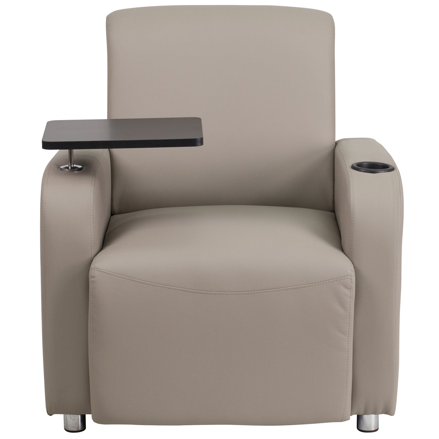 George Gray LeatherSoft Guest Chair with Tablet Arm, Chrome Legs and Cup Holder Gray
