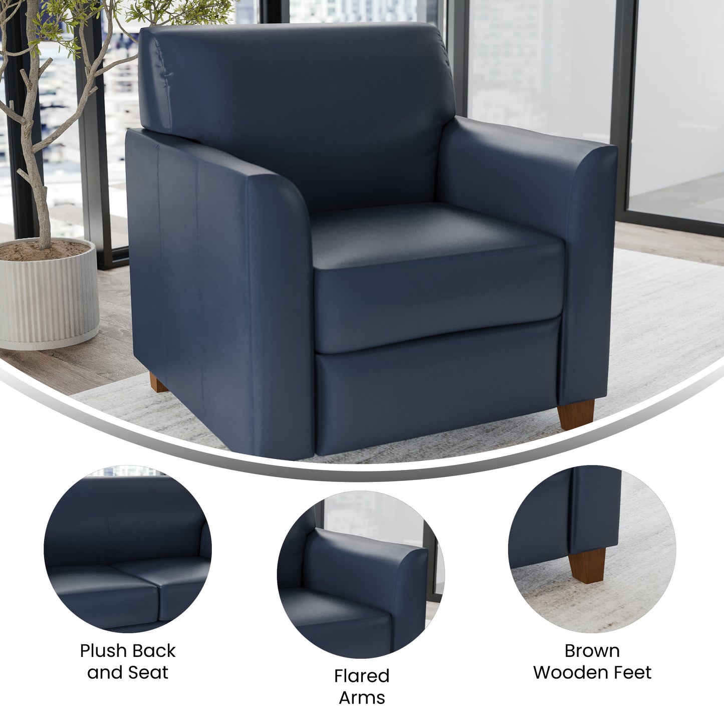 HERCULES Diplomat Series Navy LeatherSoft Chair Navy BT-827-1-NVY-GG