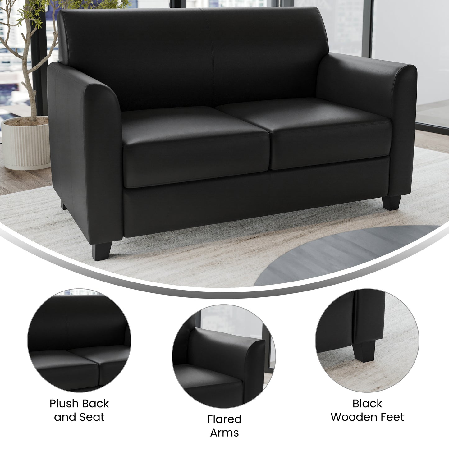 HERCULES Diplomat Series Black LeatherSoft Loveseat Black