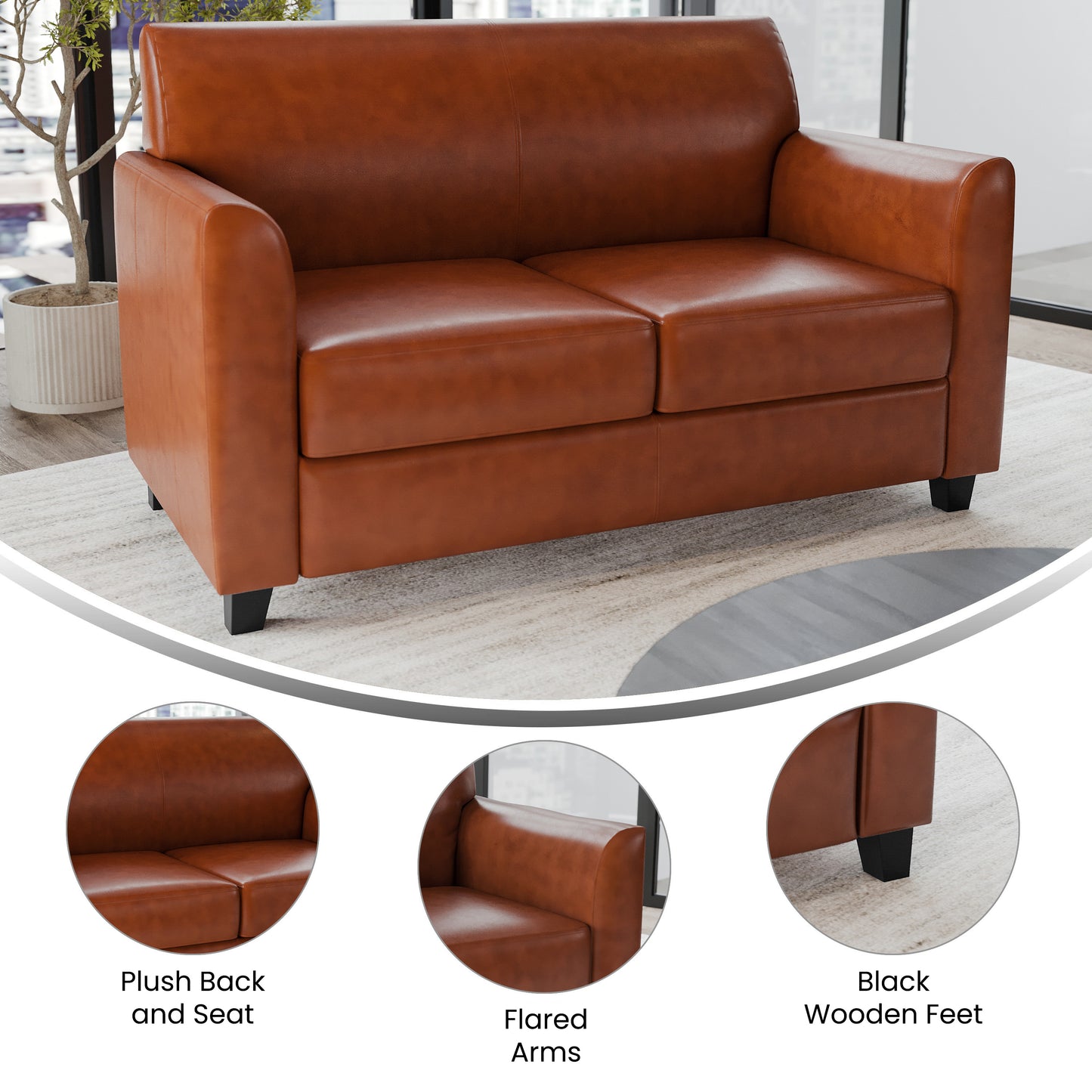 HERCULES Diplomat Series Cognac LeatherSoft Loveseat Cognac