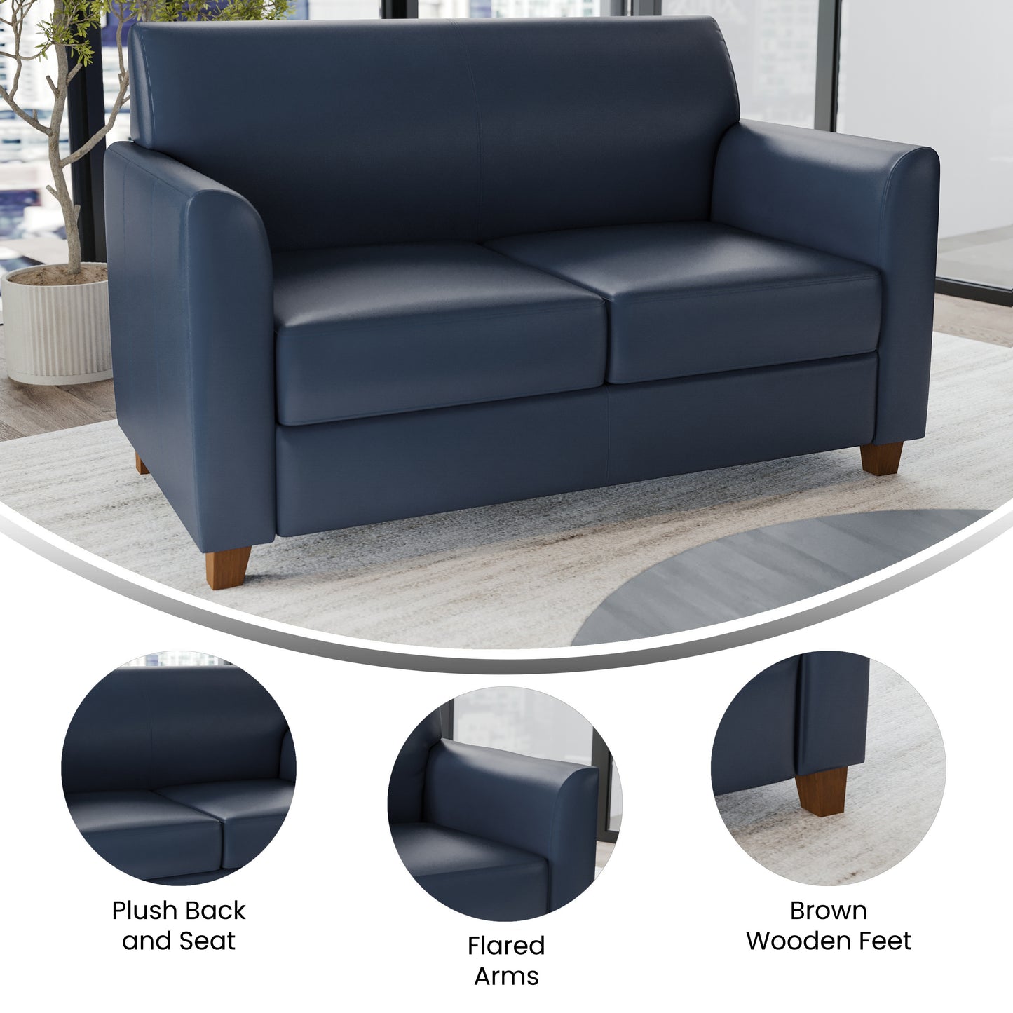 HERCULES Diplomat Series Navy LeatherSoft Loveseat Navy
