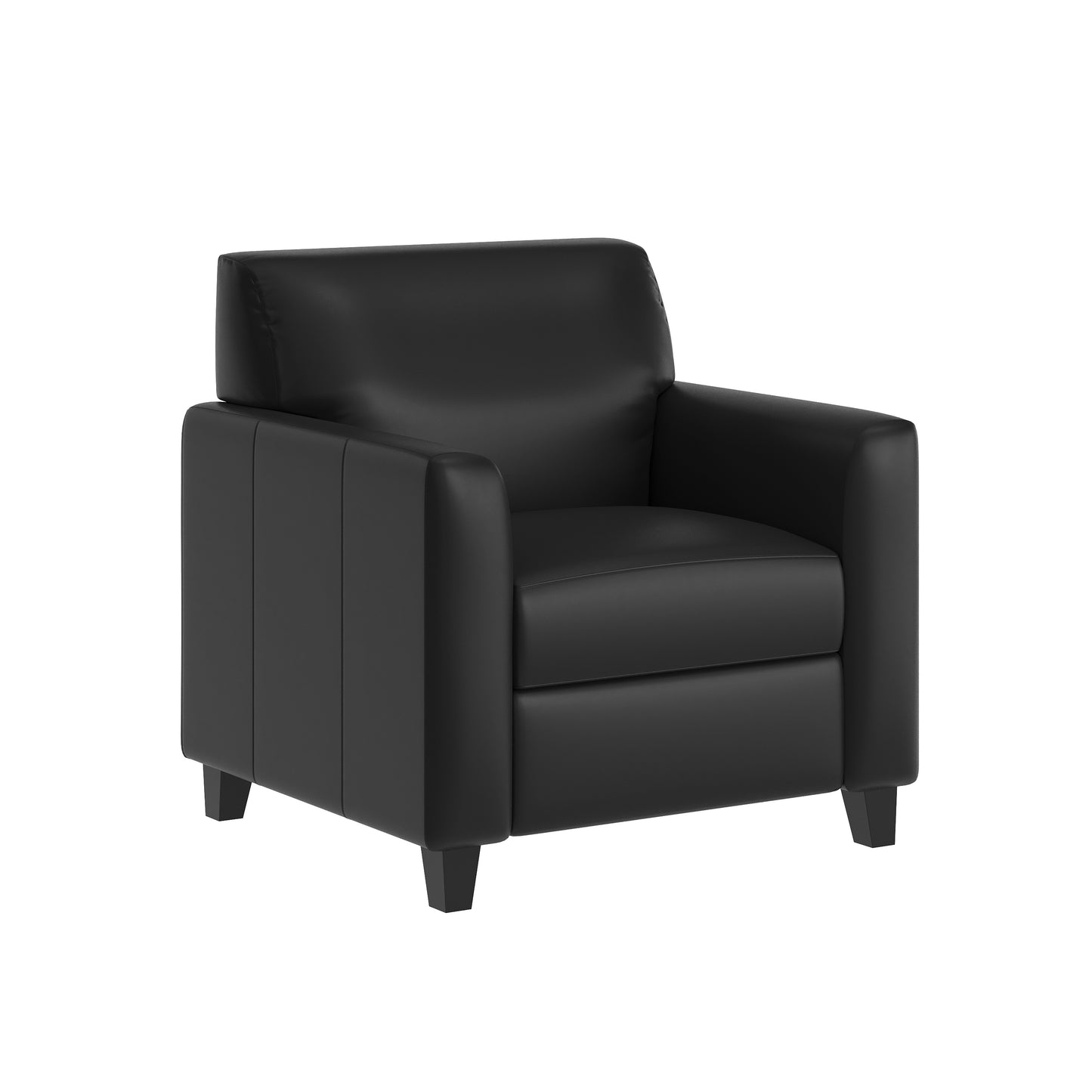 Agent Black LeatherSoft Reception Chair with Right Side Charging Bank, Includes 2 Outlets, 2USB Ports, 1 USB-C Port, Solid Wood Legs Black