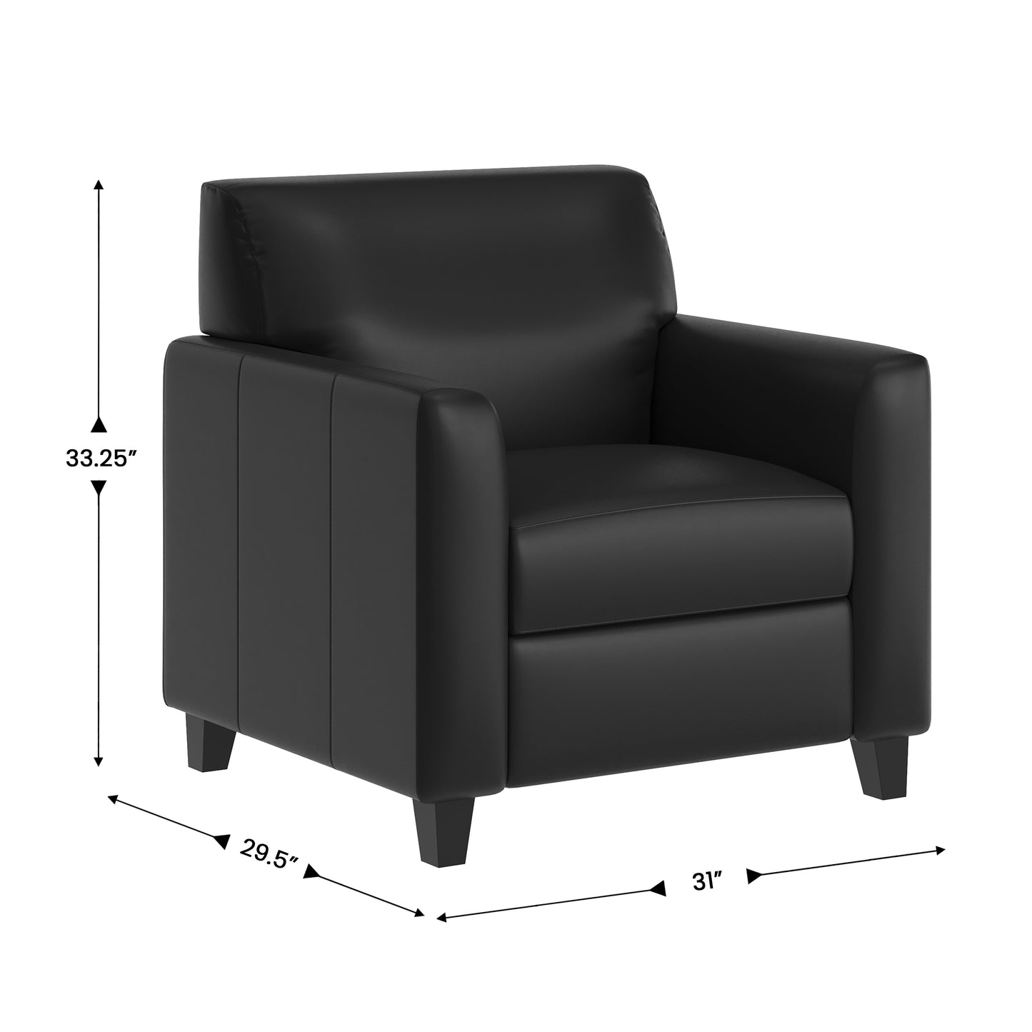 Agent Black LeatherSoft Reception Chair with Right Side Charging Bank, Includes 2 Outlets, 2USB Ports, 1 USB-C Port, Solid Wood Legs Black