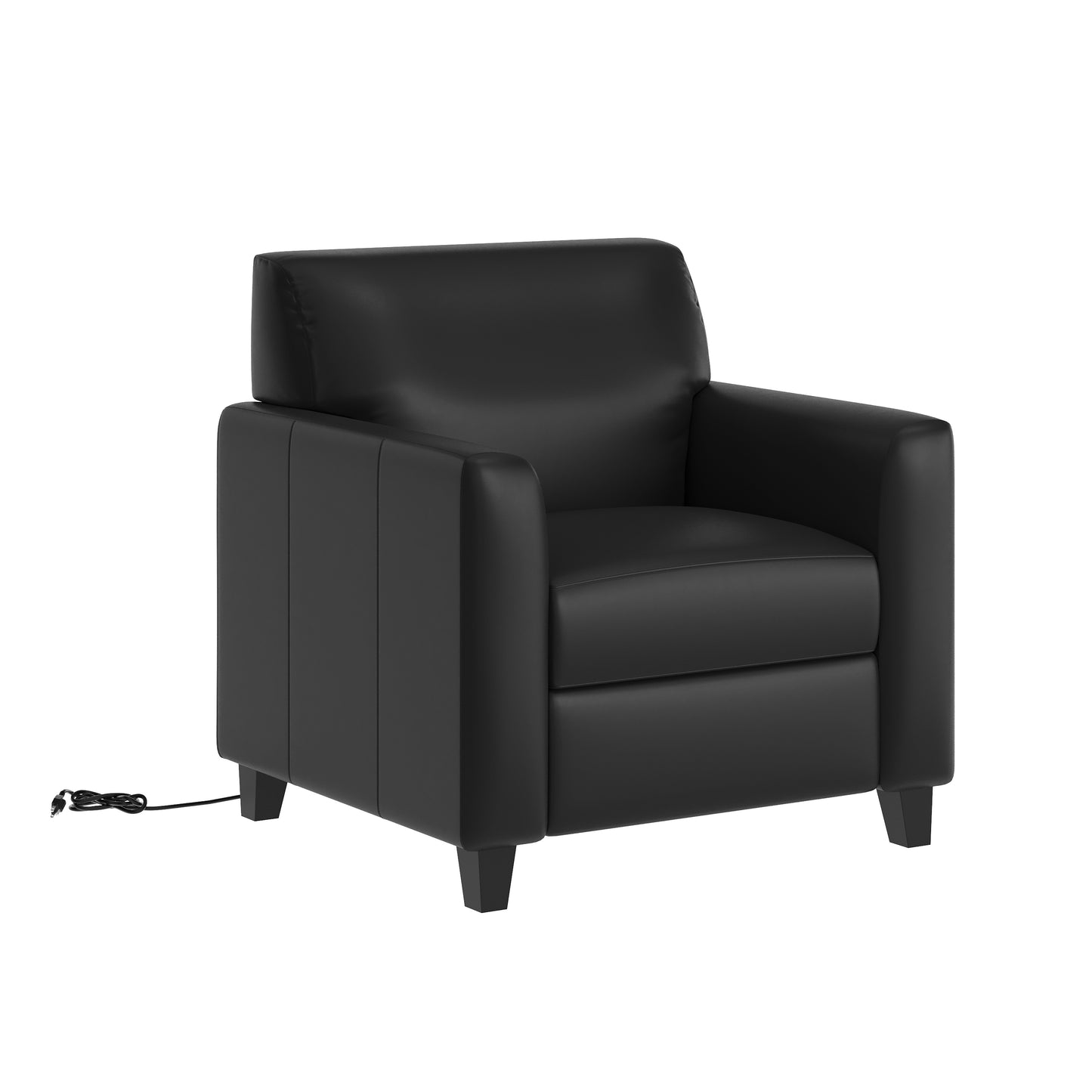 Agent Black LeatherSoft Reception Chair with Right Side Charging Bank, Includes 2 Outlets, 2USB Ports, 1 USB-C Port, Solid Wood Legs Black