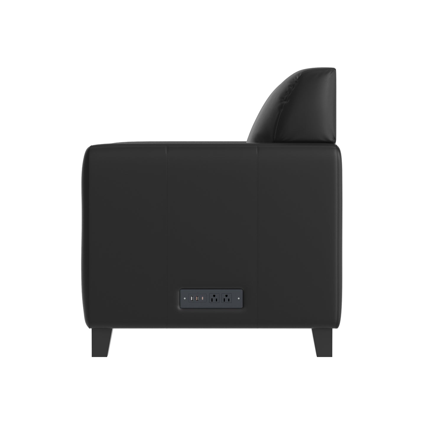 Agent Black LeatherSoft Reception Chair with Right Side Charging Bank, Includes 2 Outlets, 2USB Ports, 1 USB-C Port, Solid Wood Legs Black