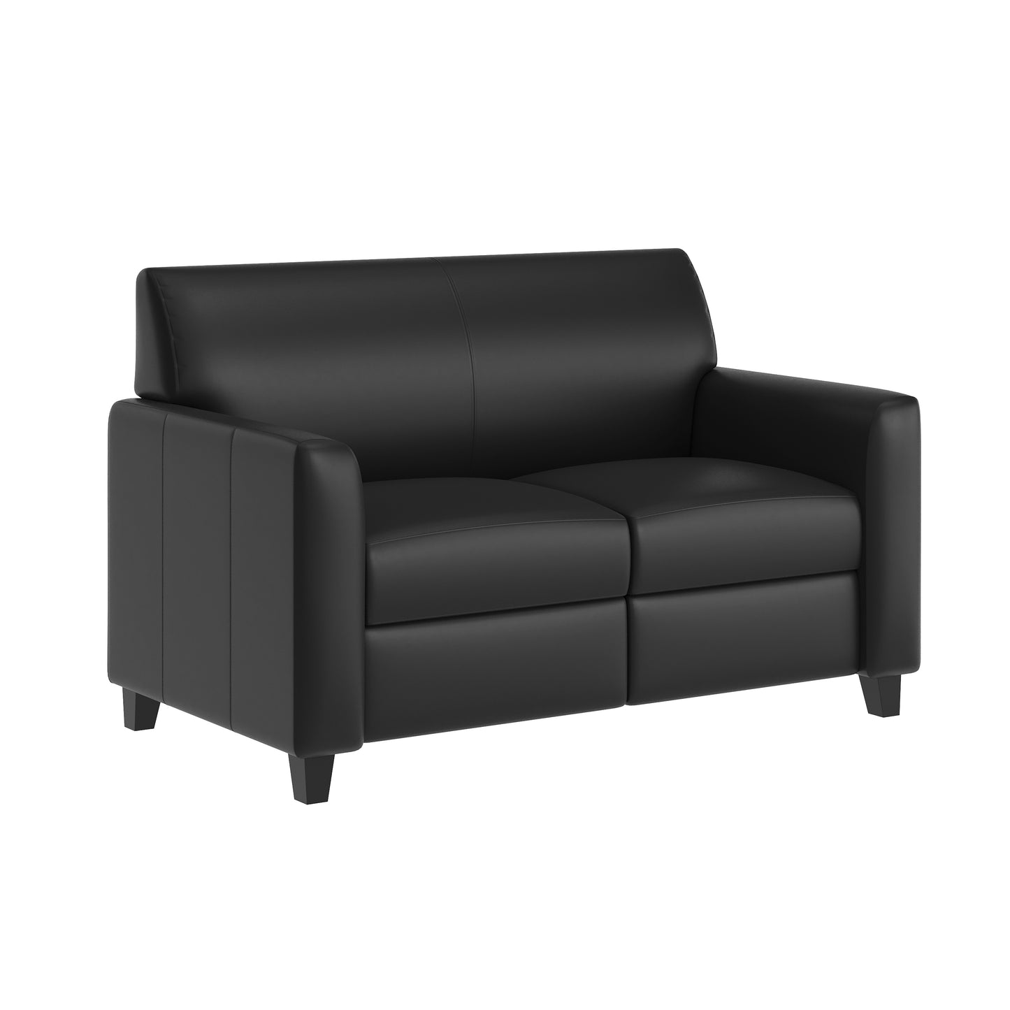 Agent Black LeatherSoft Reception Loveseat with Right Side Charging Bank, Includes 2 Outlets, 2USB Ports, 1 USB-C Port, Solid Wood Legs Black