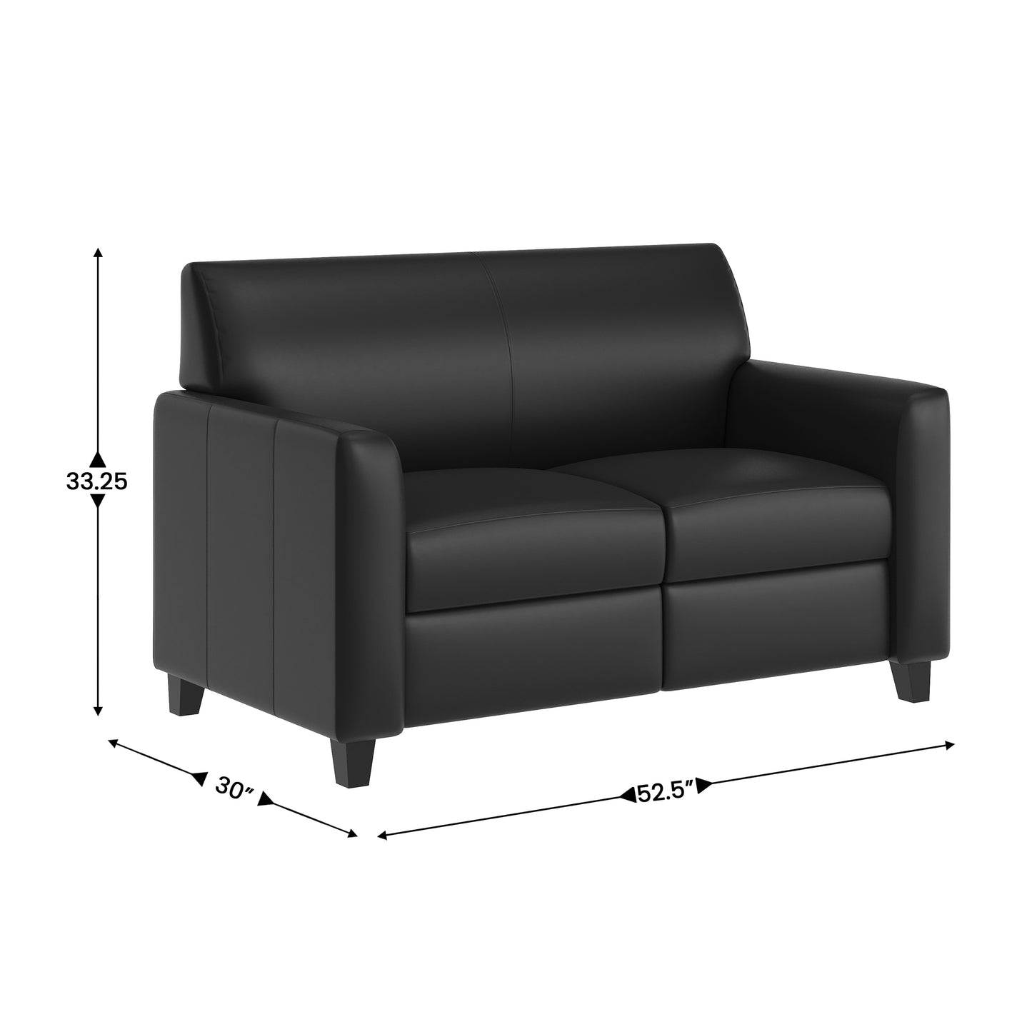 Agent 3 Piece Reception Set with Charging Banks and Solid Wood Legs in Black LeatherSoft Black