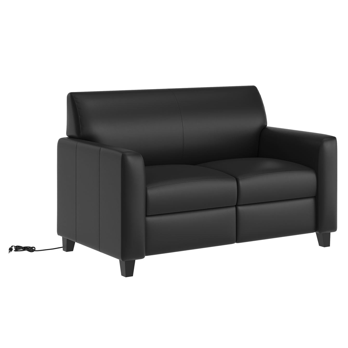 Agent Black LeatherSoft Reception Loveseat with Right Side Charging Bank, Includes 2 Outlets, 2USB Ports, 1 USB-C Port, Solid Wood Legs Black