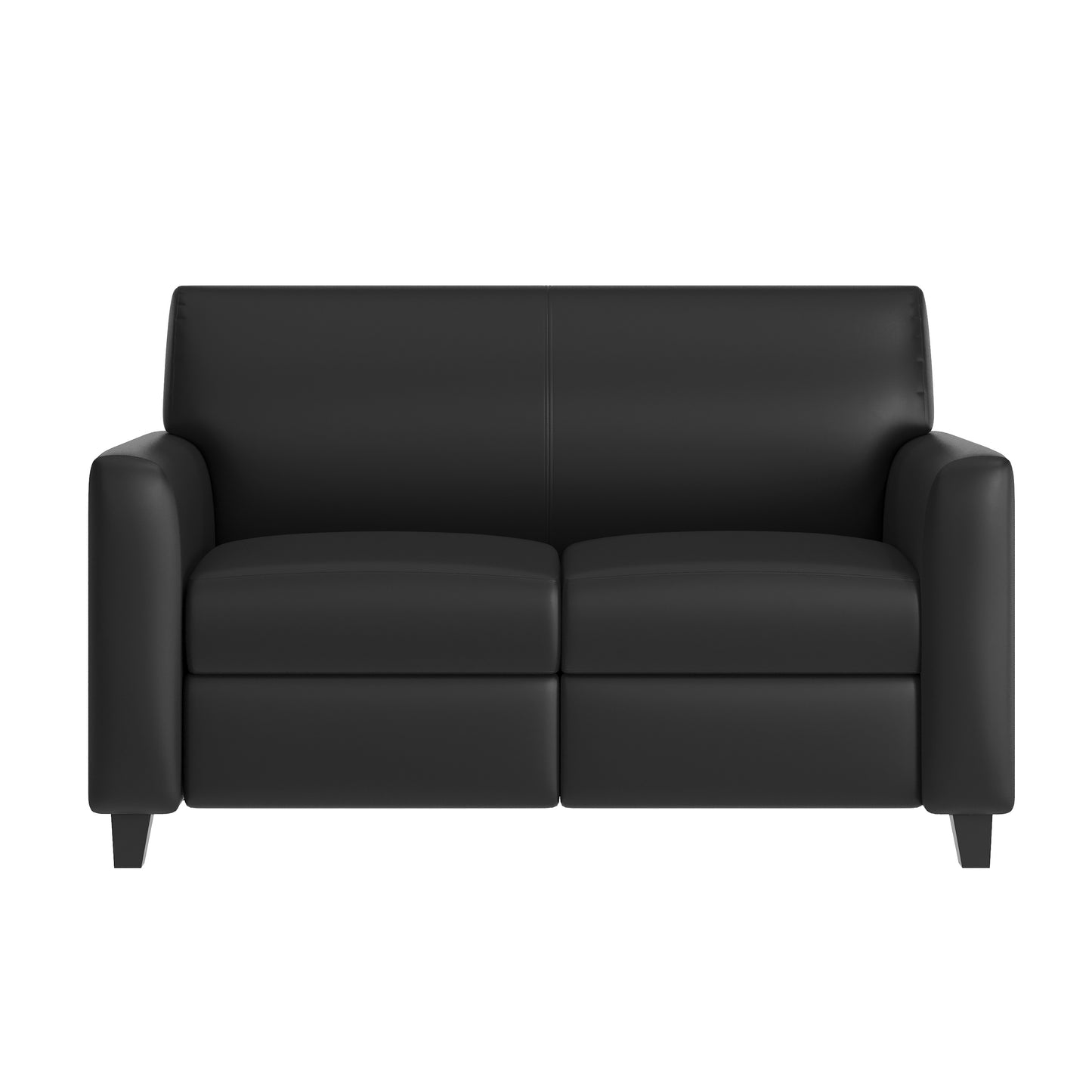 Agent Black LeatherSoft Reception Loveseat with Right Side Charging Bank, Includes 2 Outlets, 2USB Ports, 1 USB-C Port, Solid Wood Legs Black