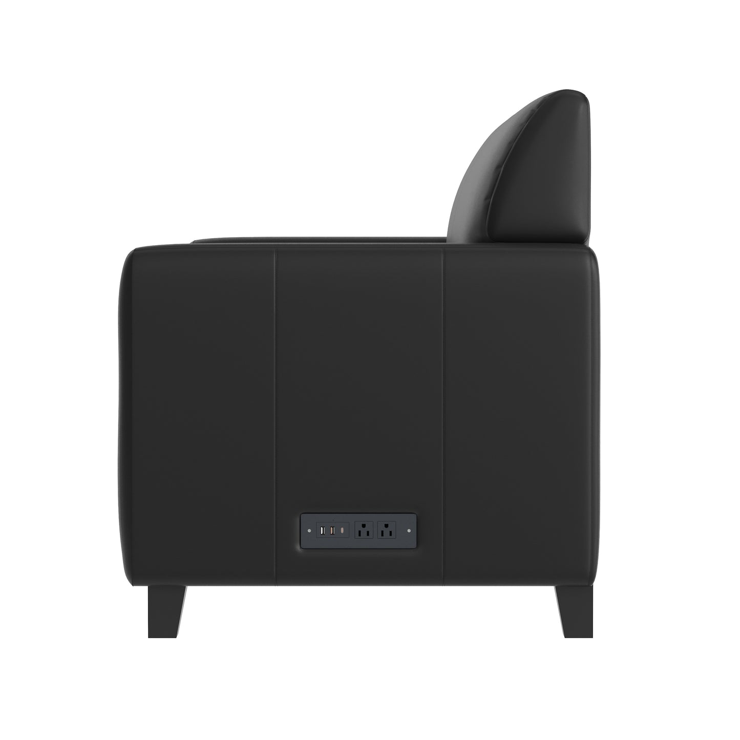 Agent Black LeatherSoft Reception Loveseat with Right Side Charging Bank, Includes 2 Outlets, 2USB Ports, 1 USB-C Port, Solid Wood Legs Black