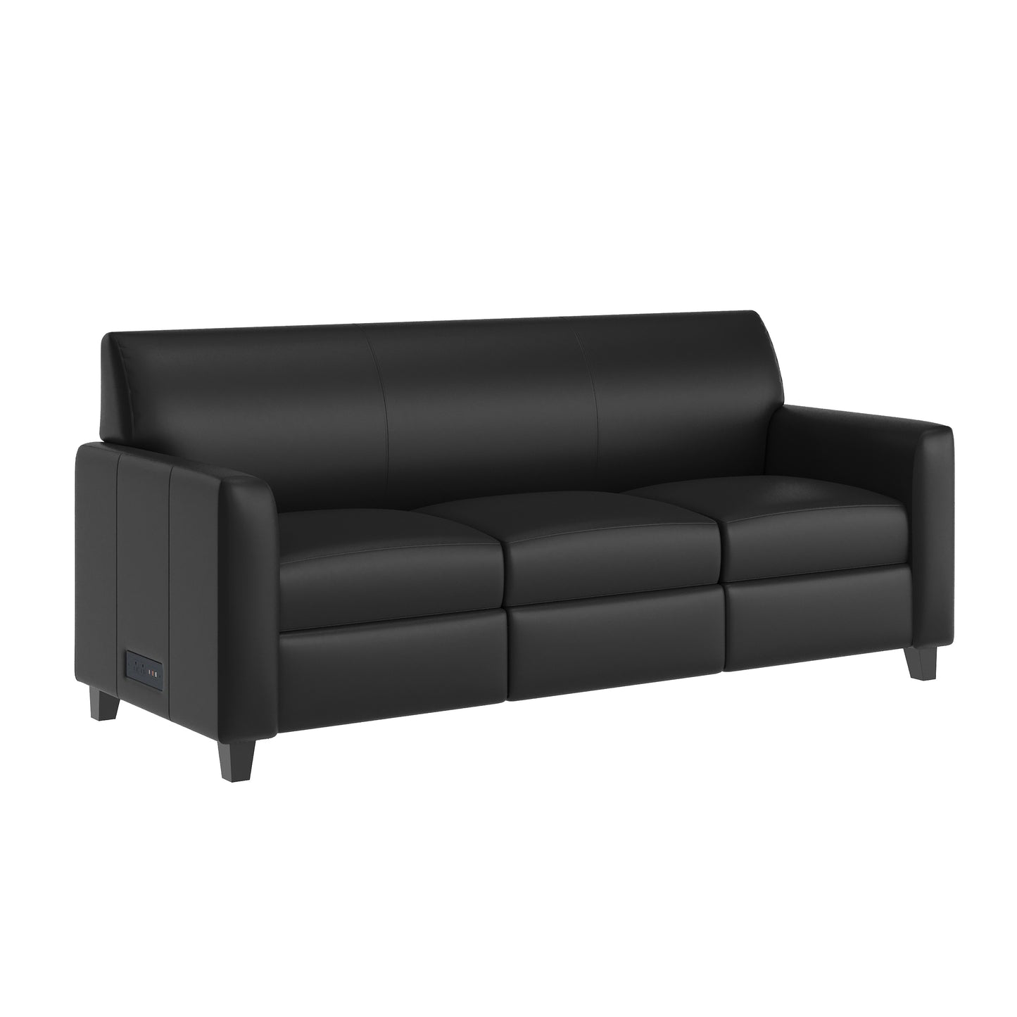 Agent Black LeatherSoft Reception Sofa with Left and Right Side Charging Banks, Includes 2 Outlets, 2USB Ports, 1 USB-C Port, Solid Wood Legs Black