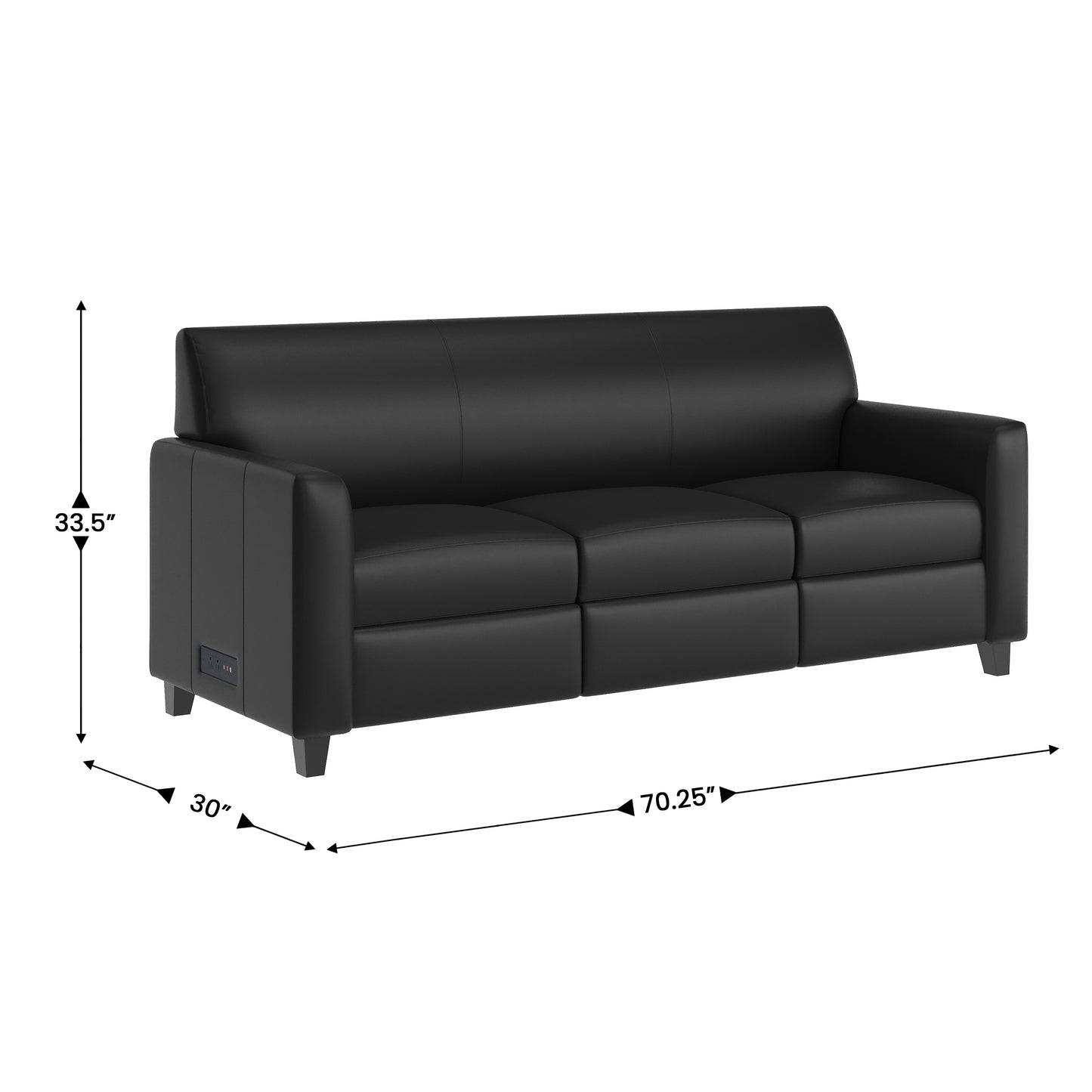 Agent 3 Piece Reception Set with Charging Banks and Solid Wood Legs in Black LeatherSoft Black
