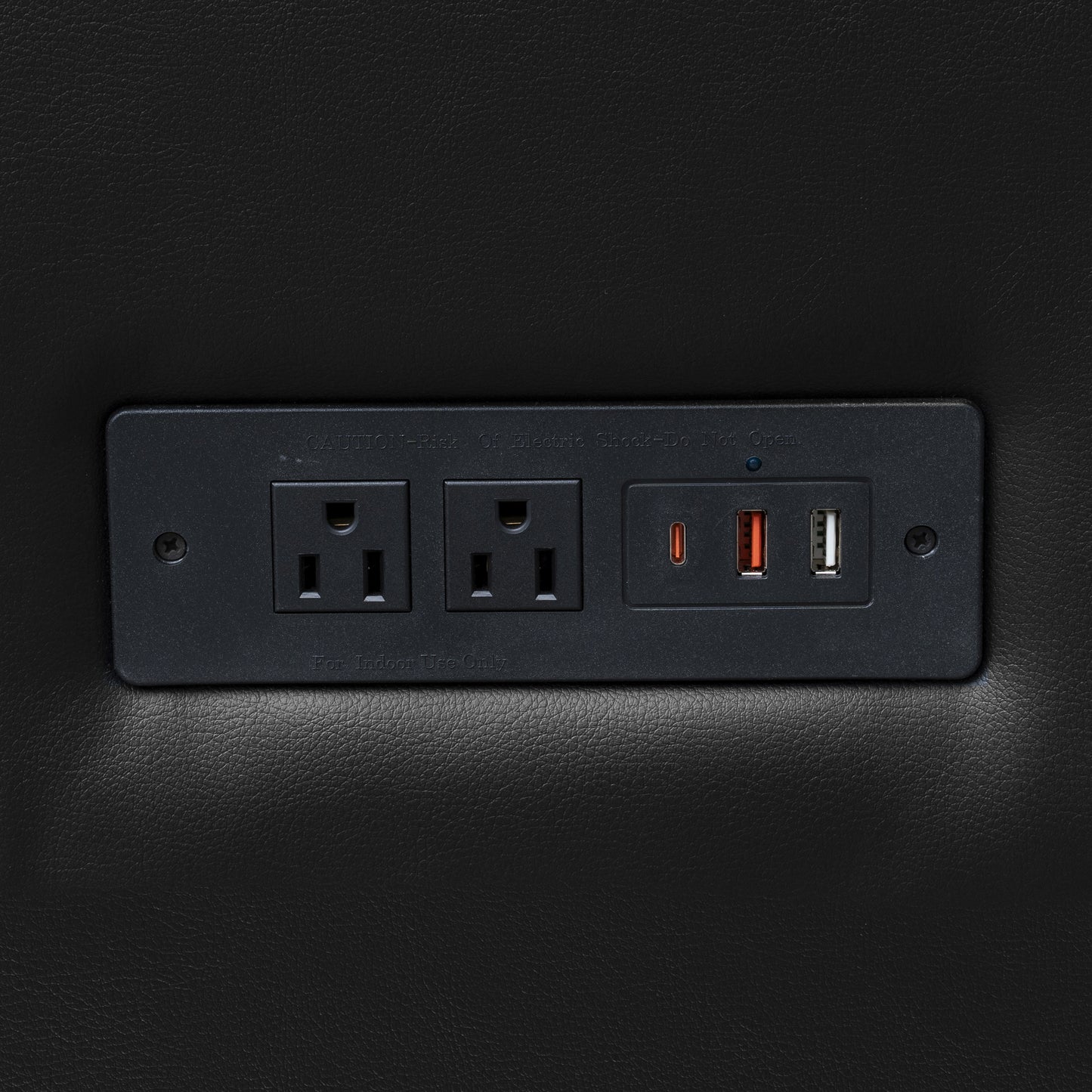 Agent Black LeatherSoft Reception Sofa with Left and Right Side Charging Banks, Includes 2 Outlets, 2USB Ports, 1 USB-C Port, Solid Wood Legs Black