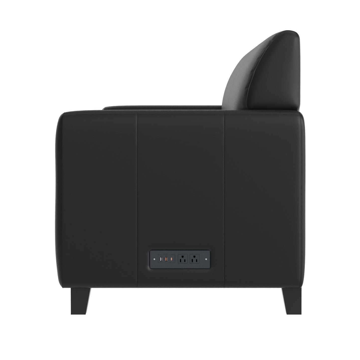 Agent Black LeatherSoft Reception Sofa with Left and Right Side Charging Banks, Includes 2 Outlets, 2USB Ports, 1 USB-C Port, Solid Wood Legs Black